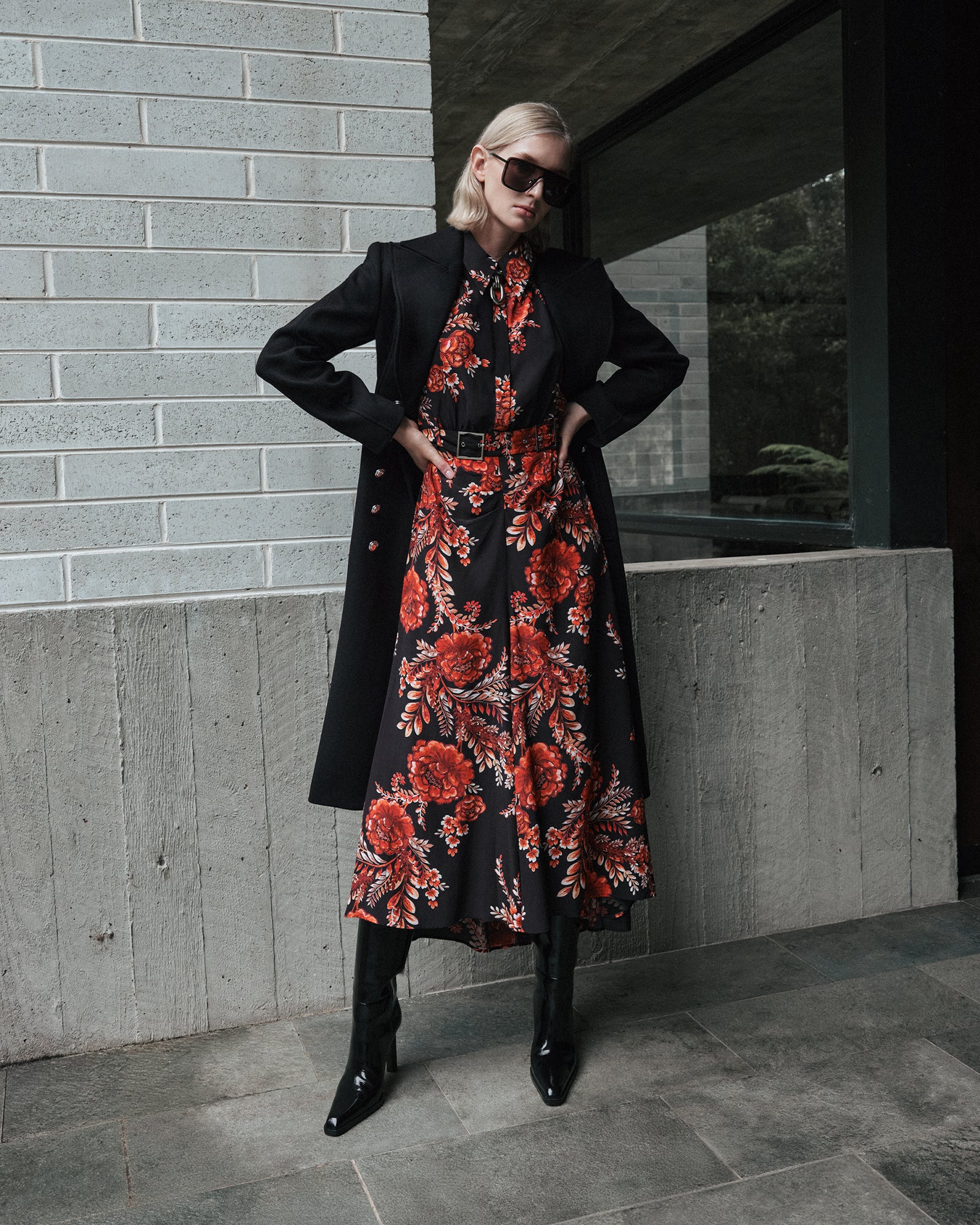 Etched Floral Viscose Midi Dress