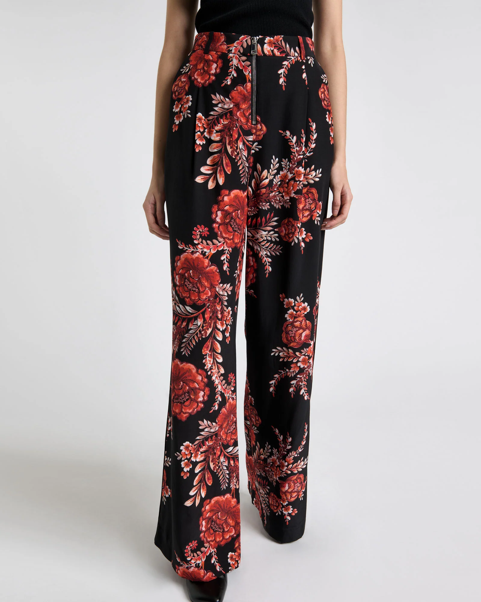 Etched Floral Viscose Wide Leg Pant