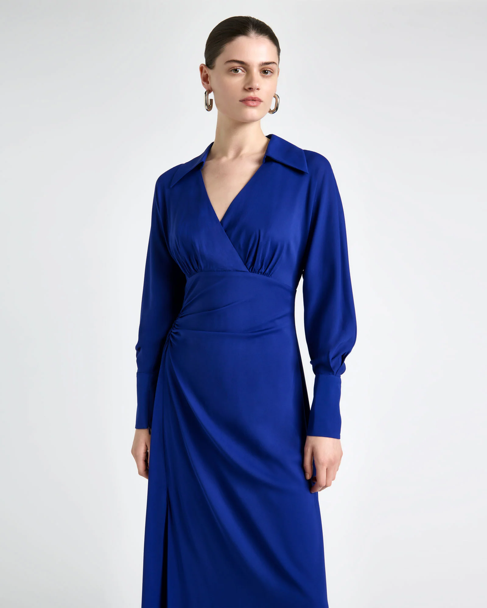 Cobalt Long Sleeve Ruched Midi Dress