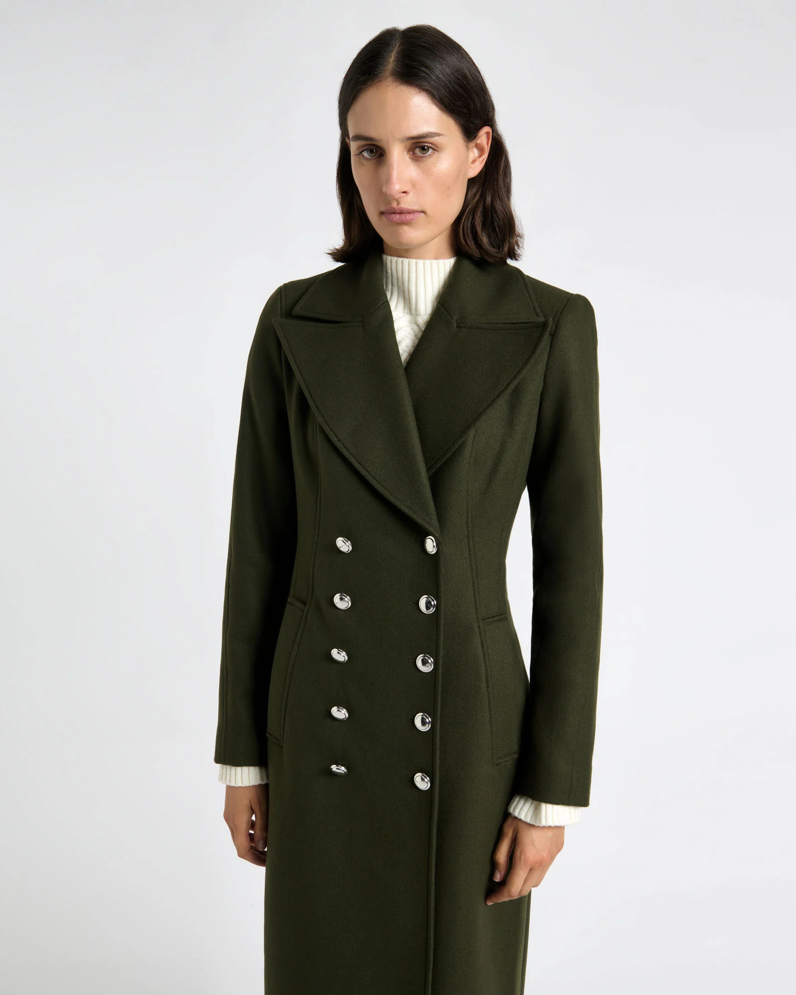 Olive Italian Wool Military Hourglass Coat