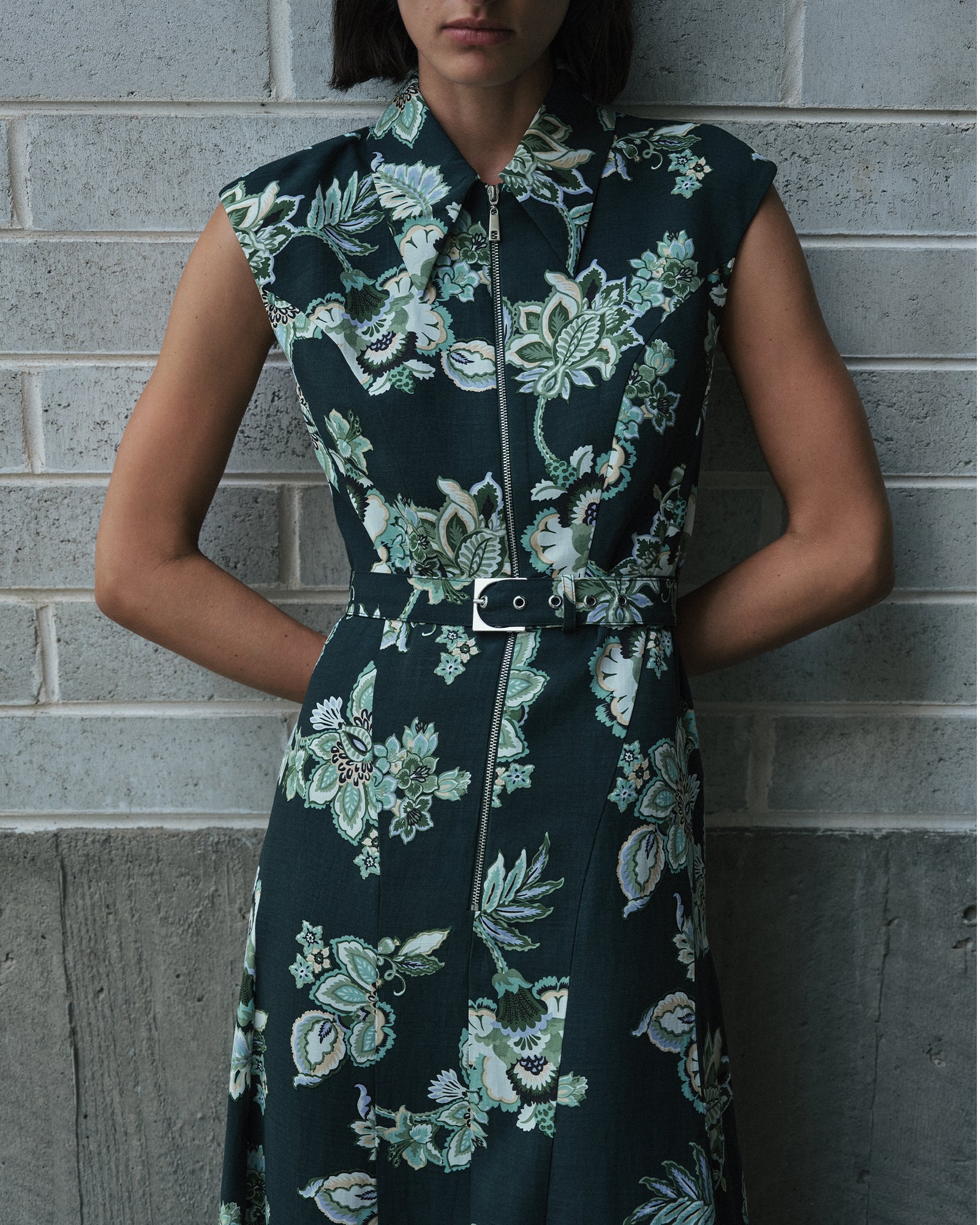 Chintz Laurel Zip Front Midi Dress