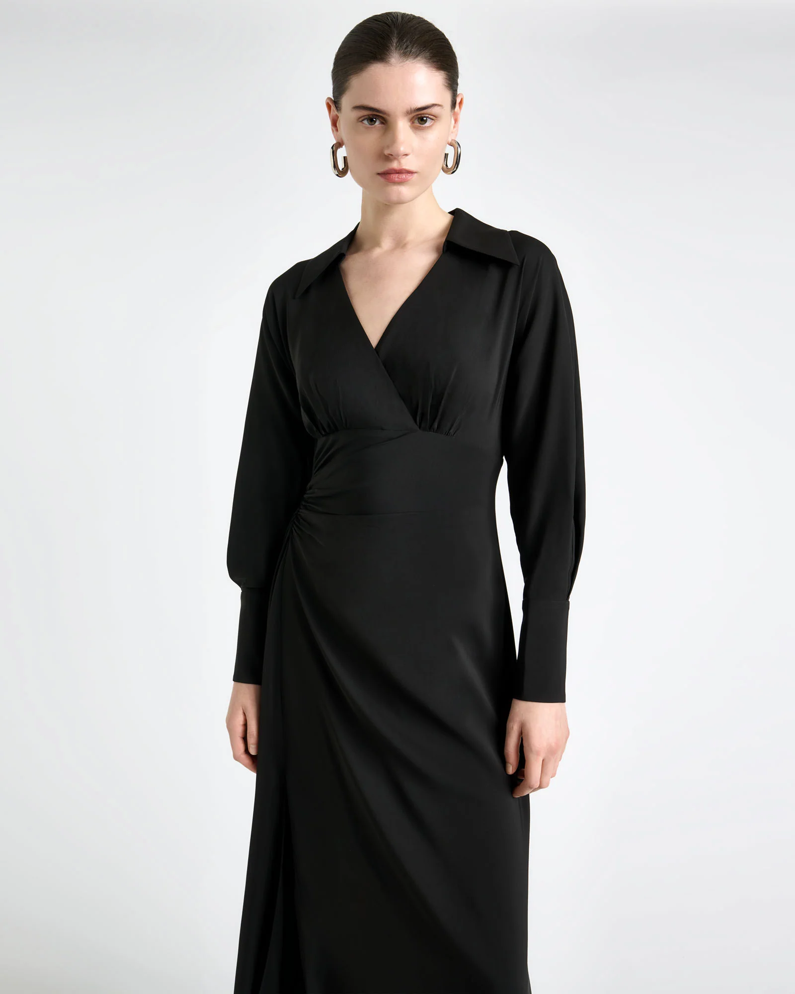 Long Sleeve Ruched Midi Dress