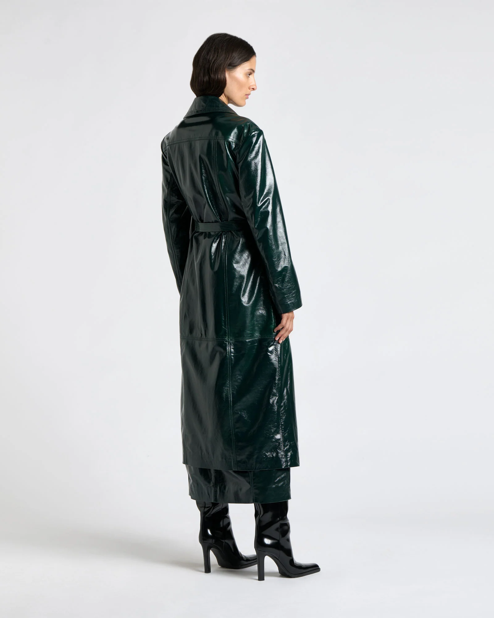 Patent Leather Stitched Maxi Trench