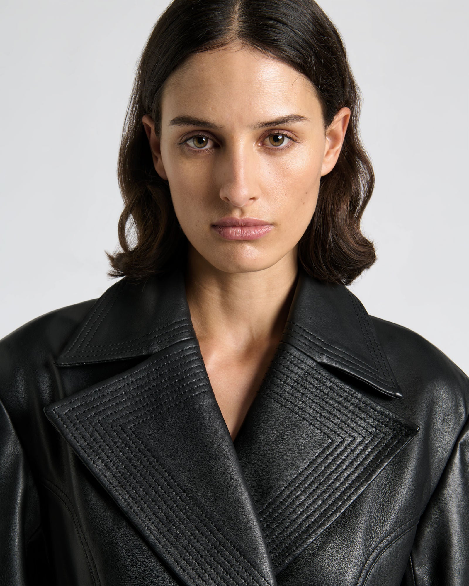 Leather Stitched Maxi Trench