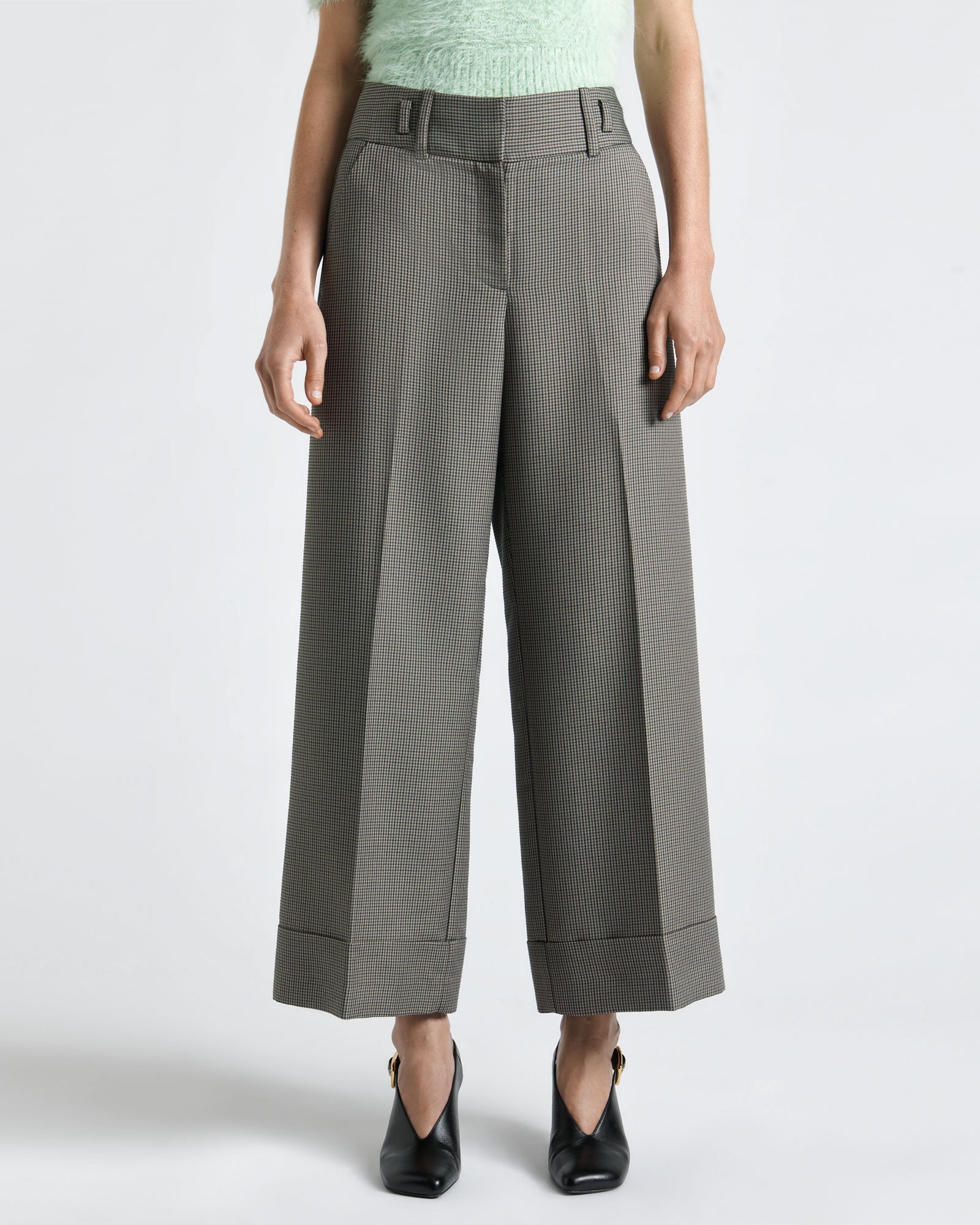 European Micro Check Cropped Pant