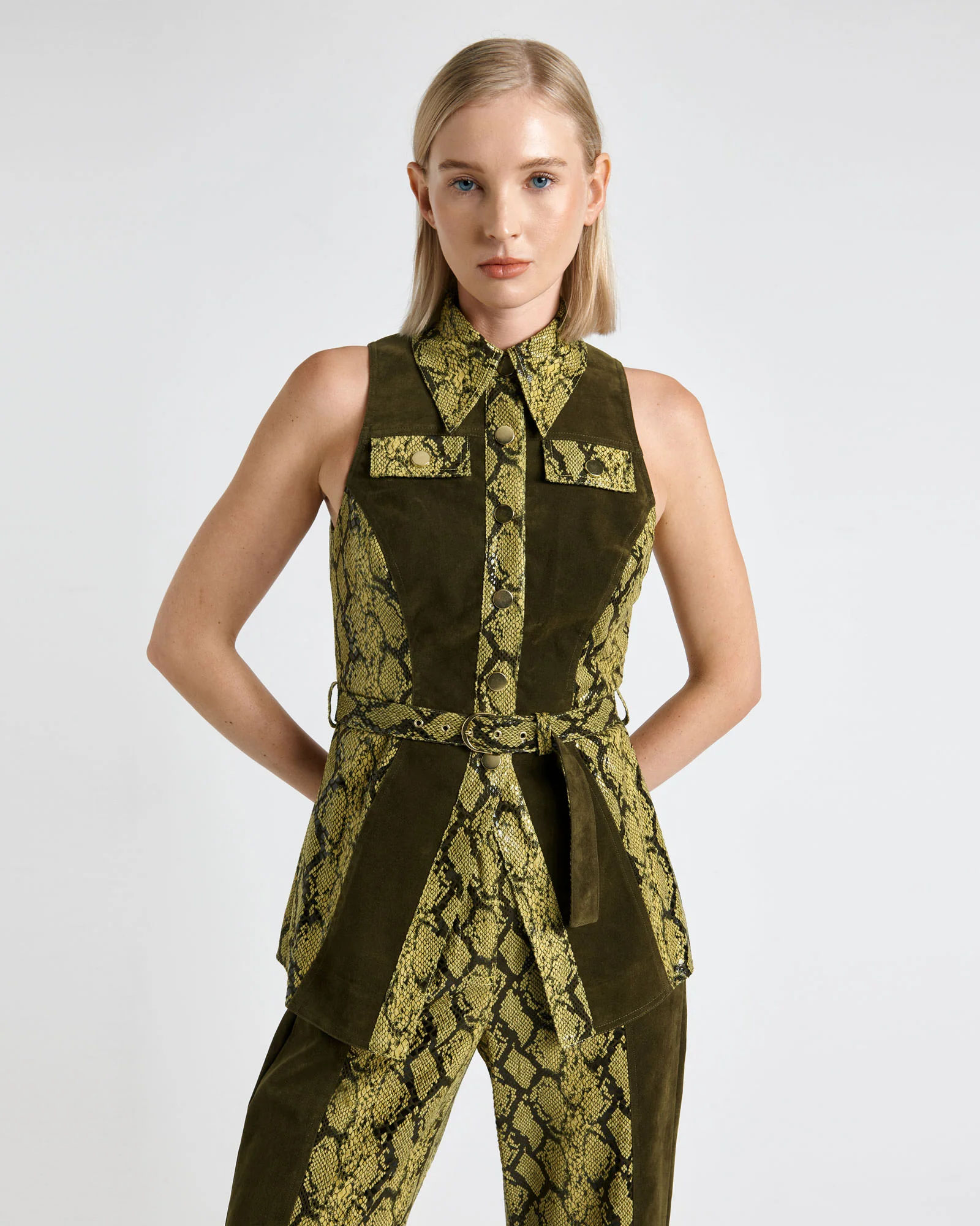 Python and Flocked Denim Spliced Top