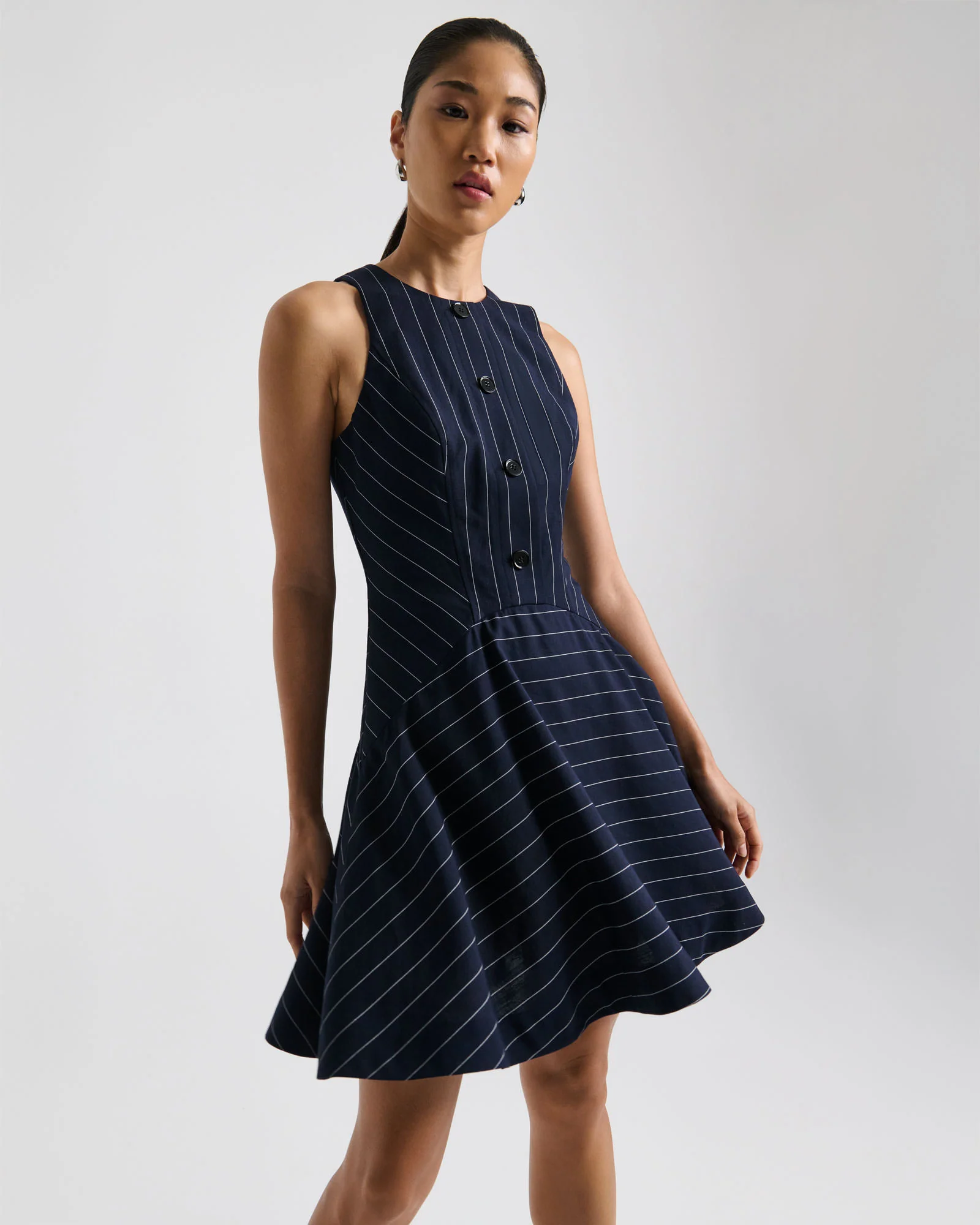 Pinstripe Dropped Waist Mini Dress