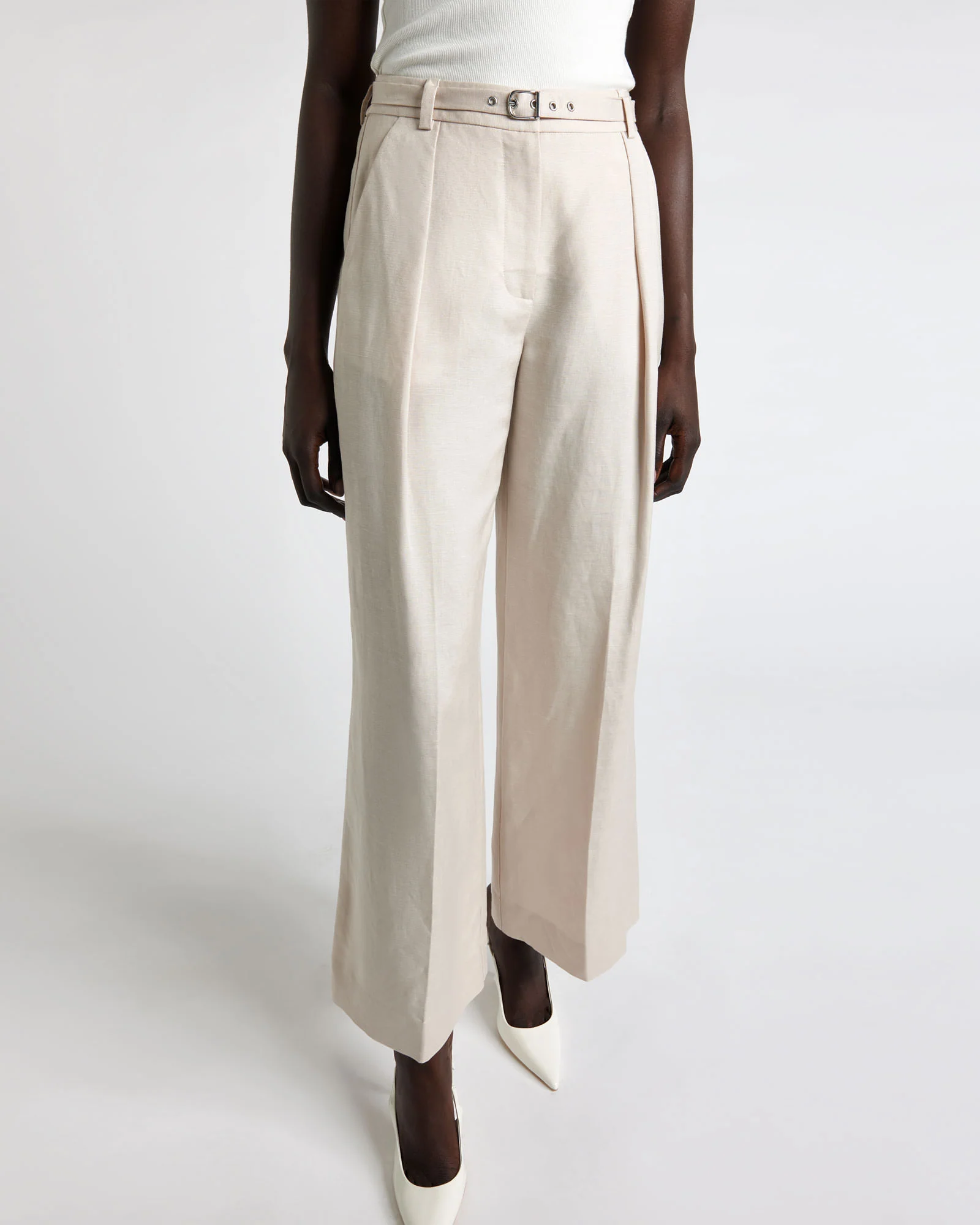Flax Linen Blend Belted Wide Leg Pant