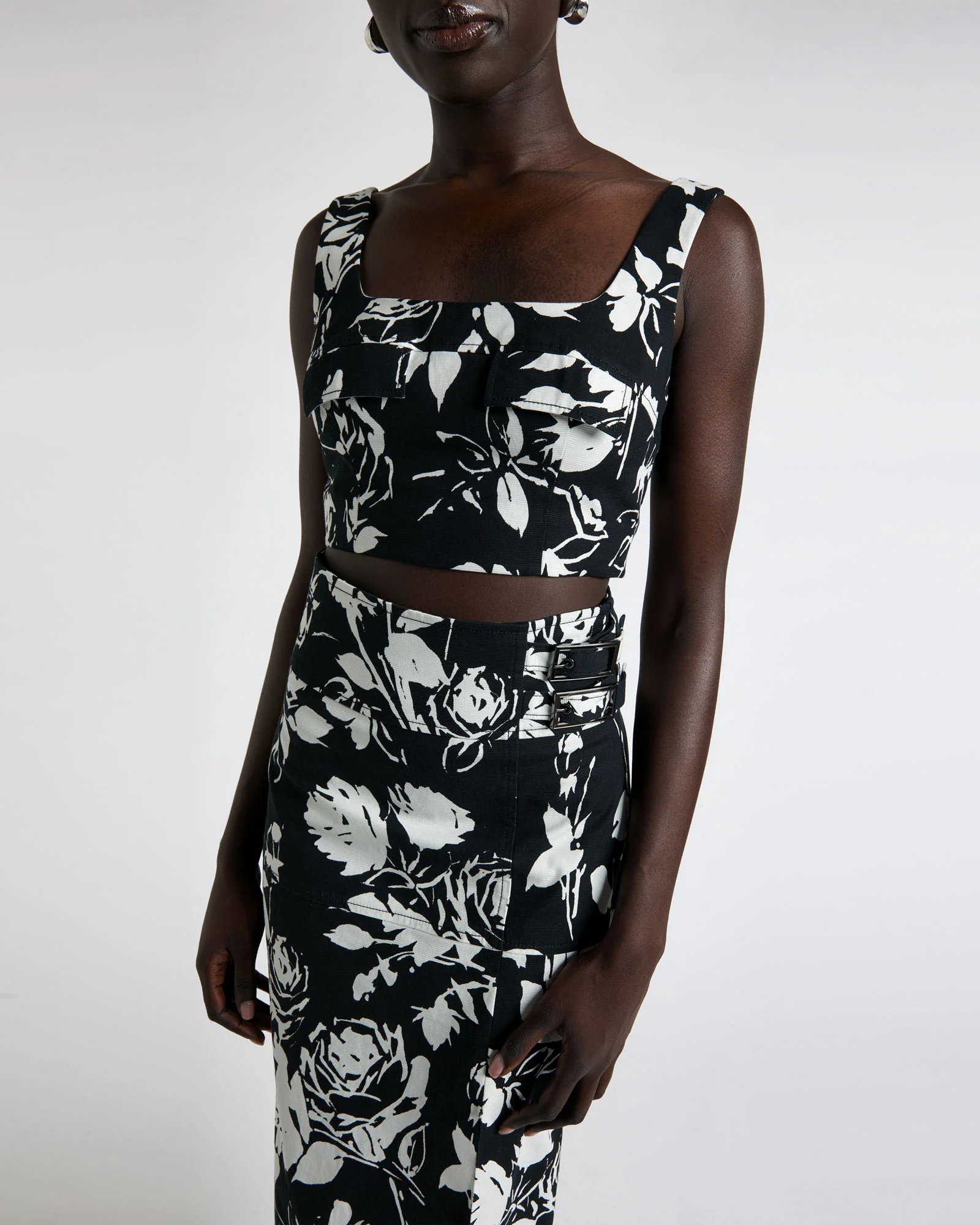 Black And White Rose Bustier Top