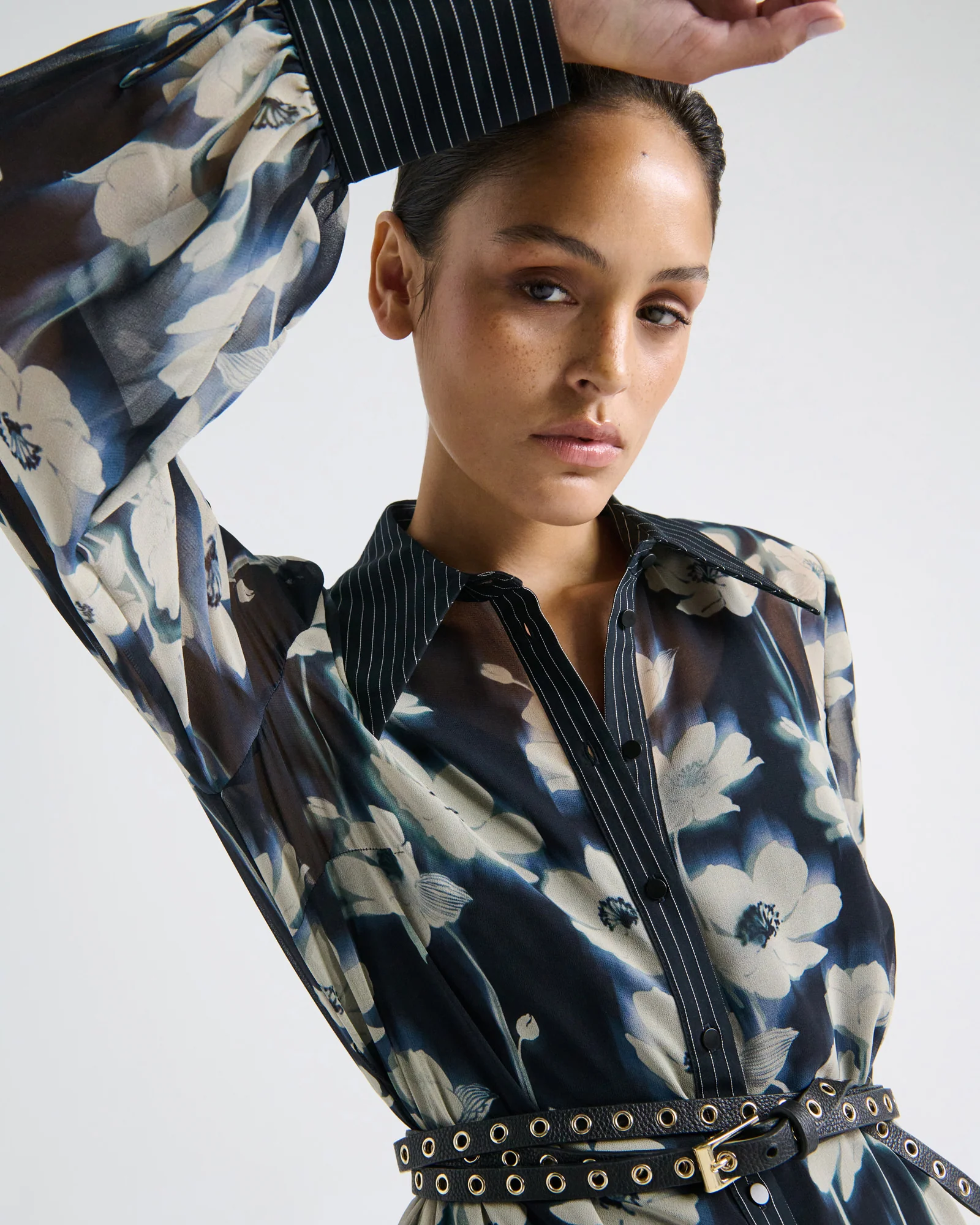 Falling Floral Pleated Shift Dress