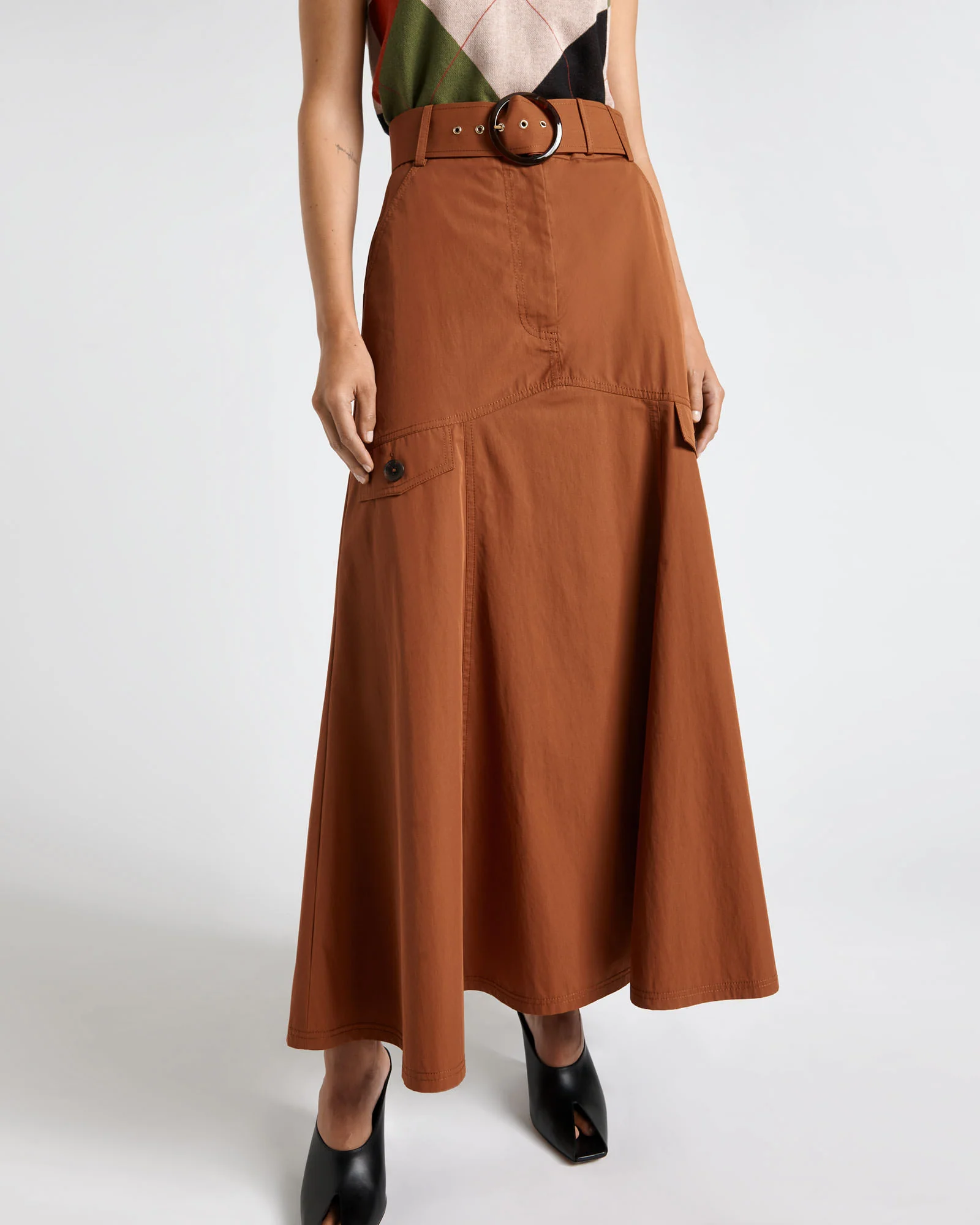 Caramel Cotton Twill Maxi Skirt