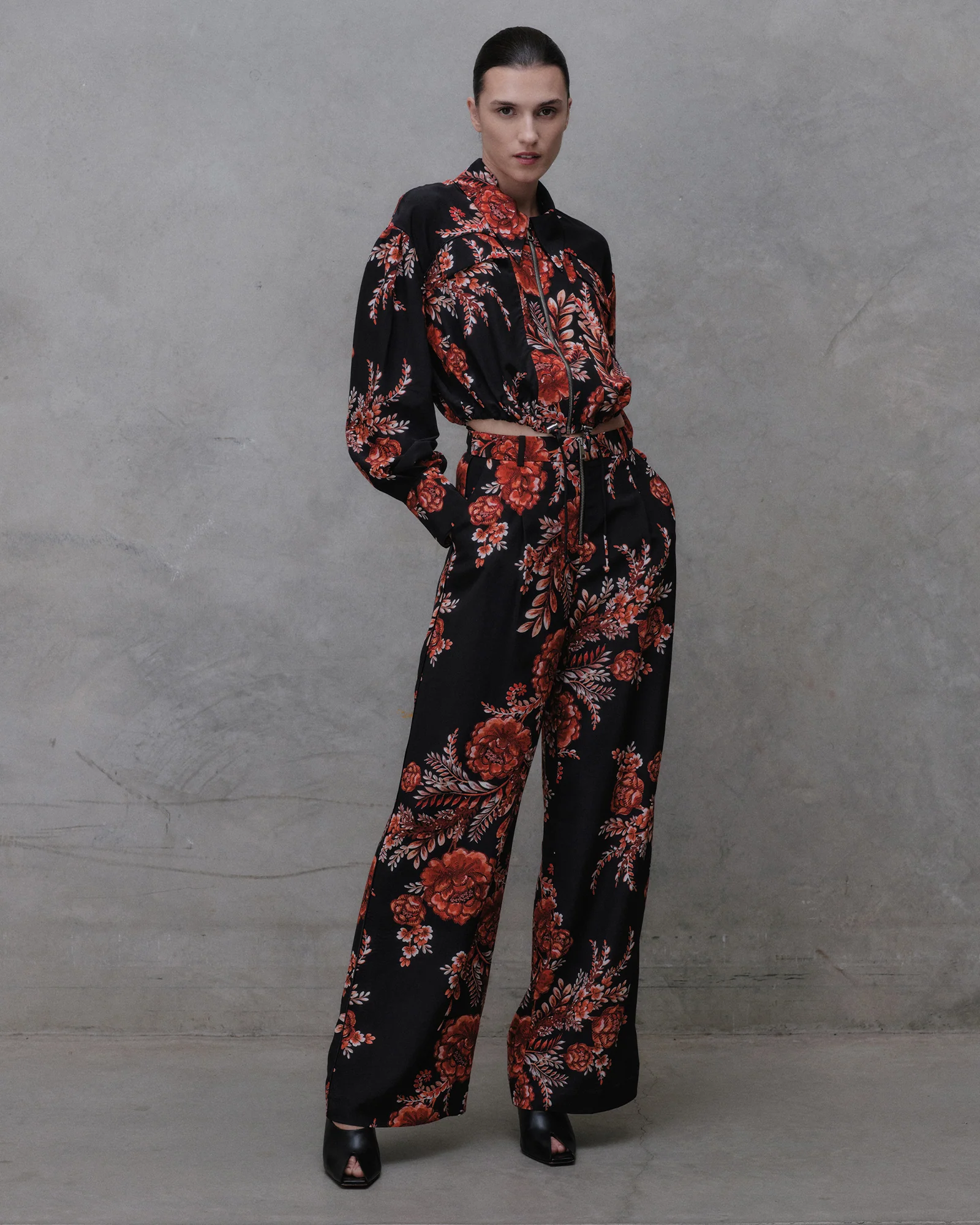 Etched Floral Viscose Wide Leg Pant