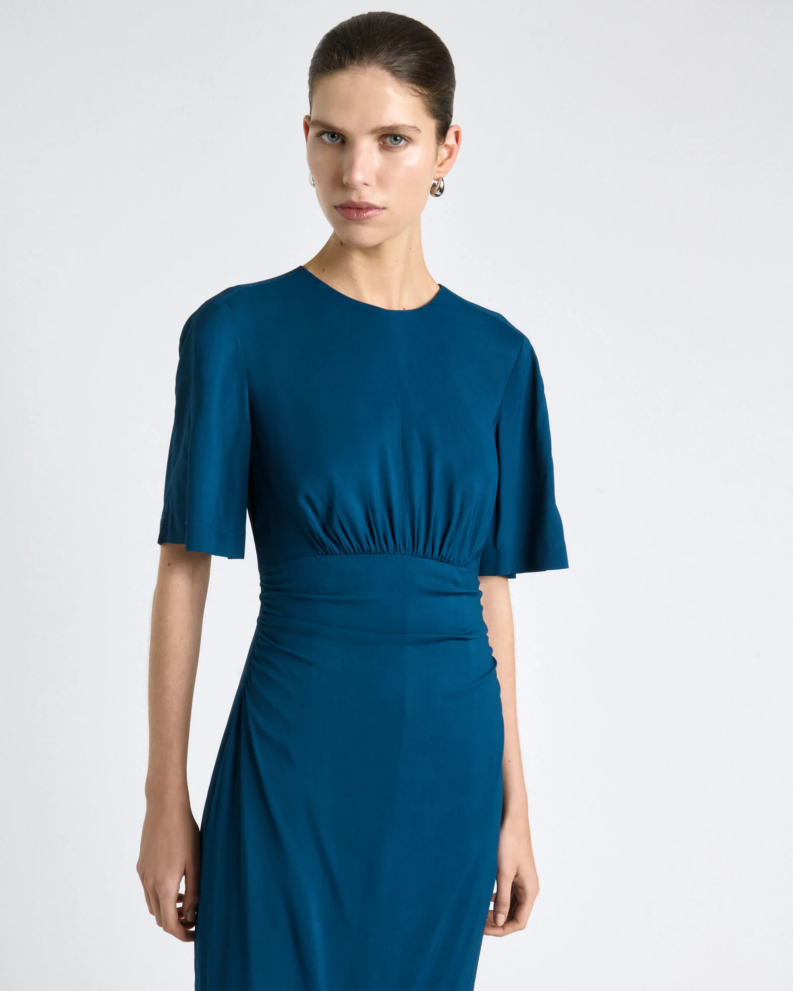 Stretch Viscose Short Sleeve Midi Dress