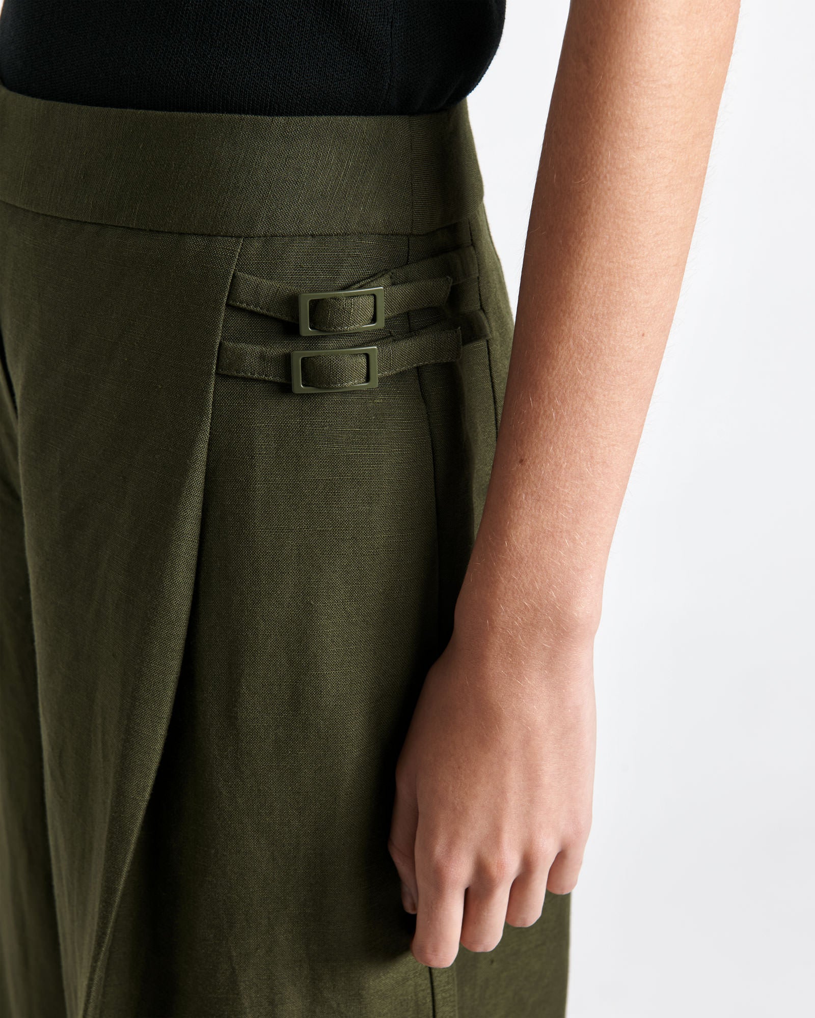Dark Olive Linen Blend Wide Leg Pant