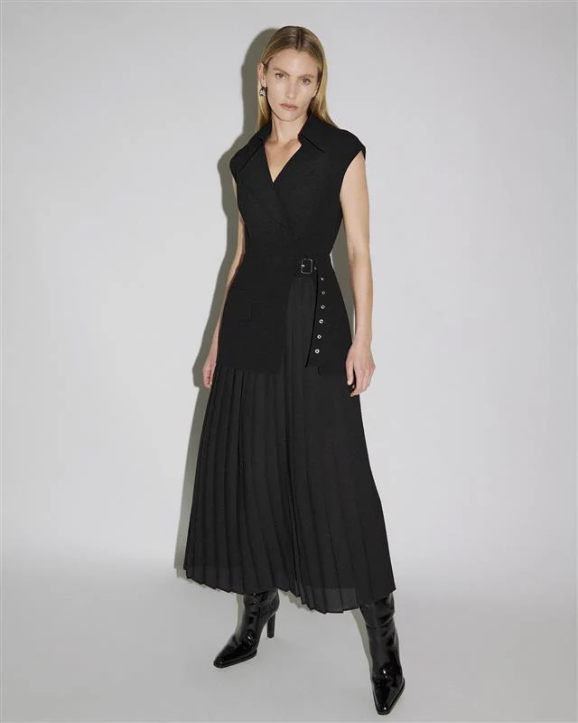 Recycled Crepe Pleated Midi Trench Dress