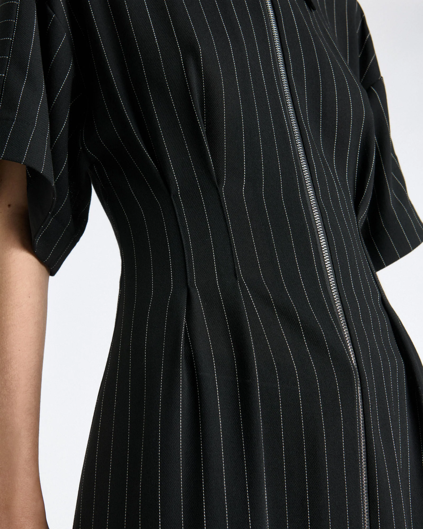 Sheer Stripe Zip Front Midi Dress