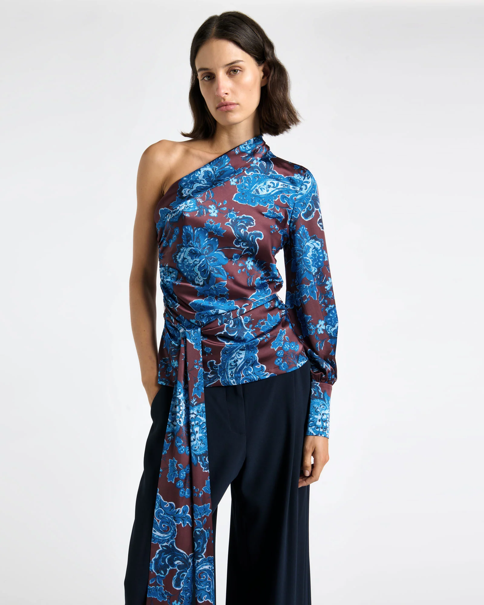 Palatial Paisley One Shoulder Tie Top