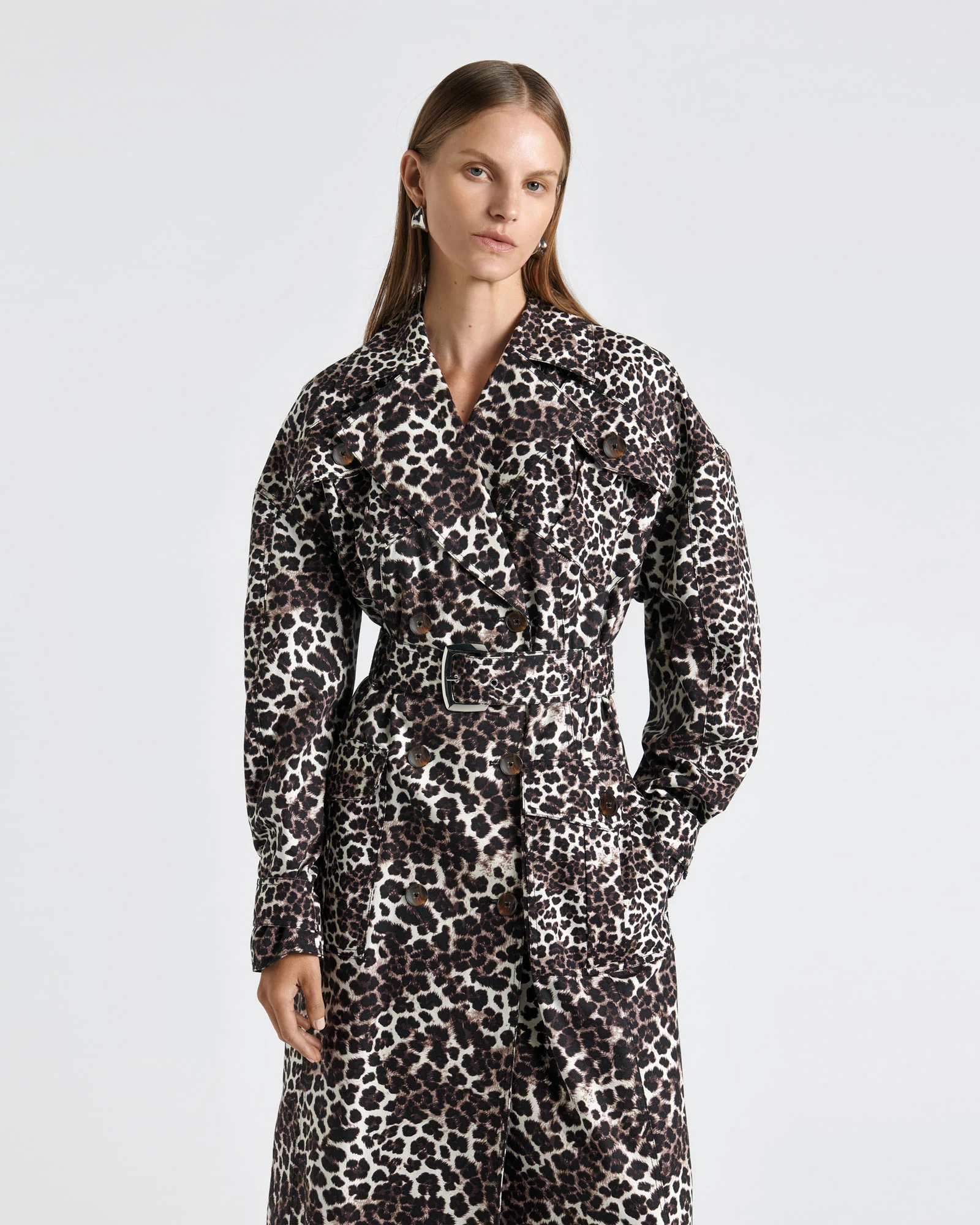 Leopard Cotton Drill Trench Coat