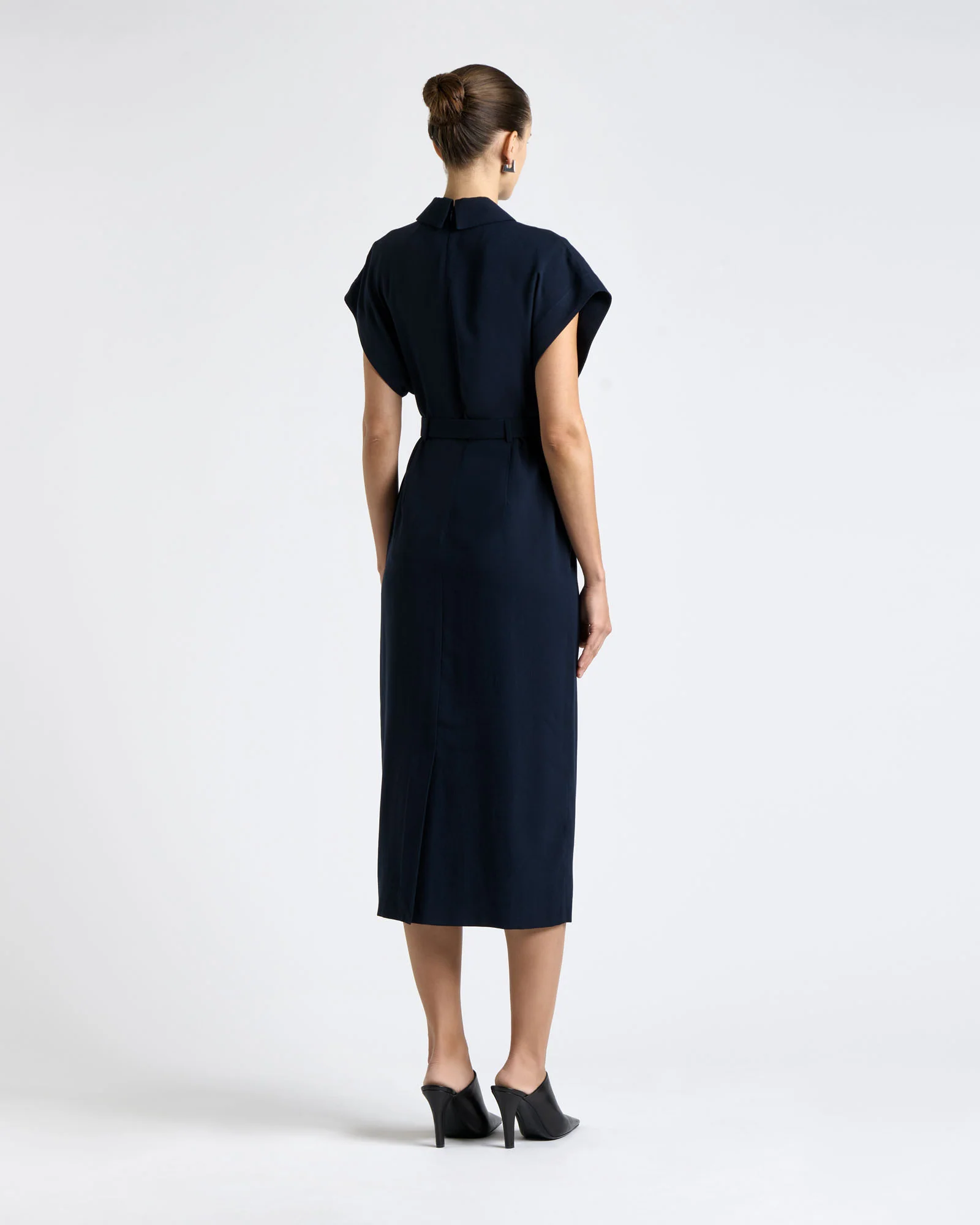 Viscose Twill Belted Midi Pencil Dress
