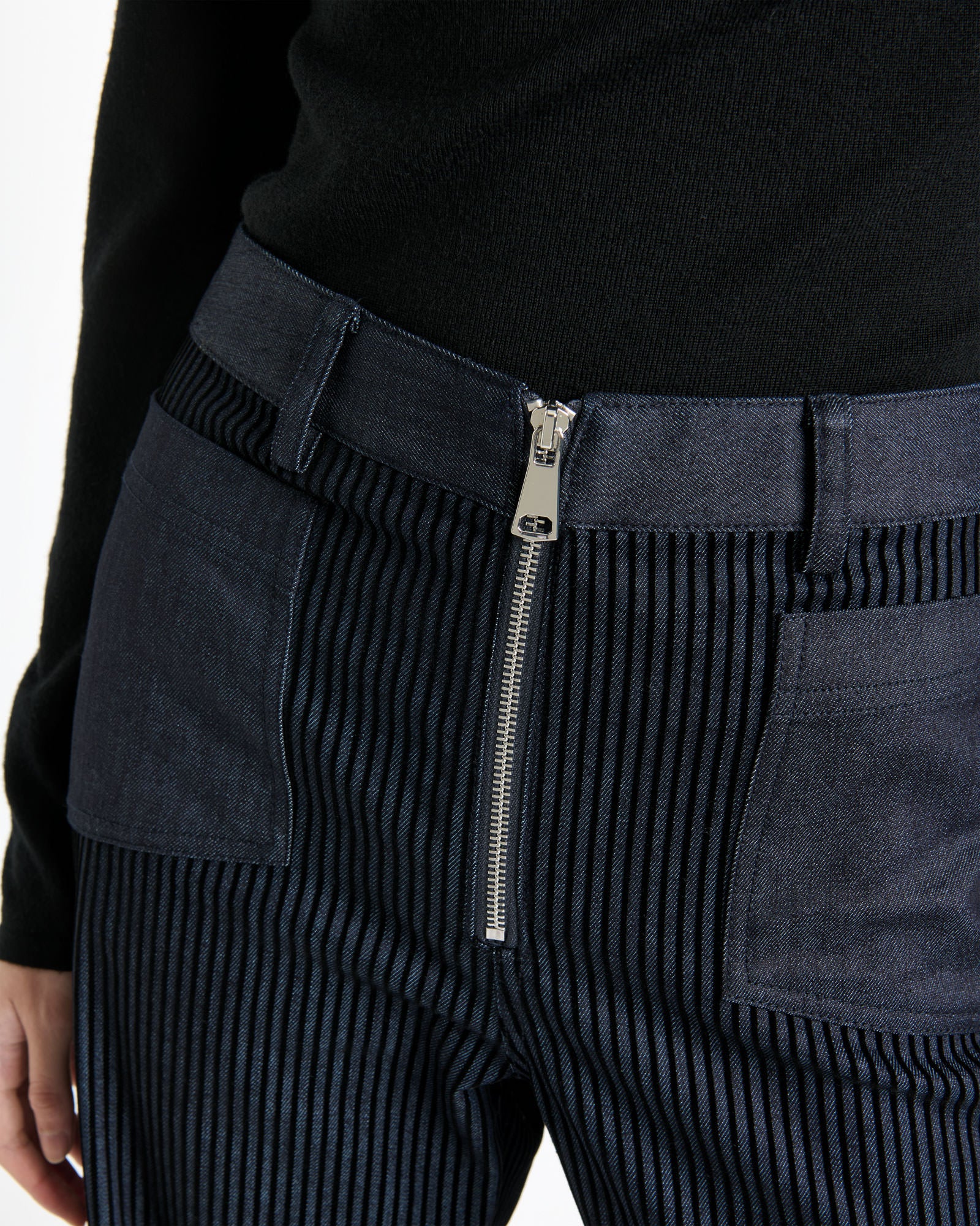 Striped Flocked Denim Wide Leg Jean