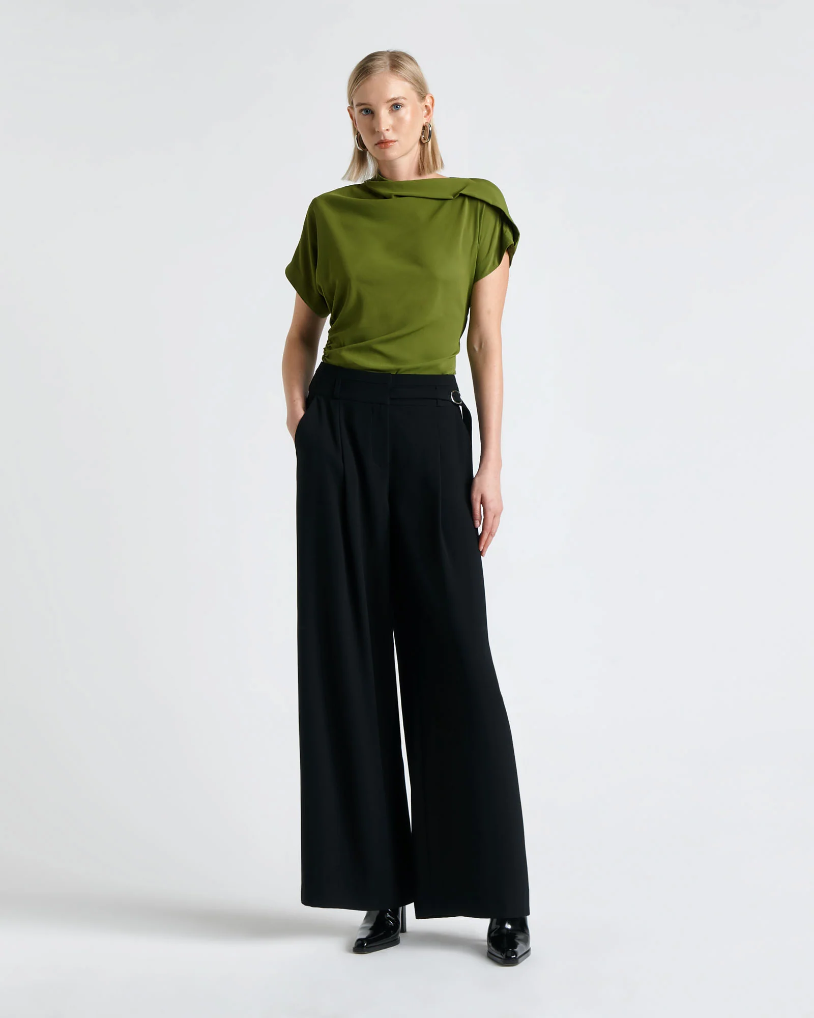 Soft Viscose Draped Fold Neck Top