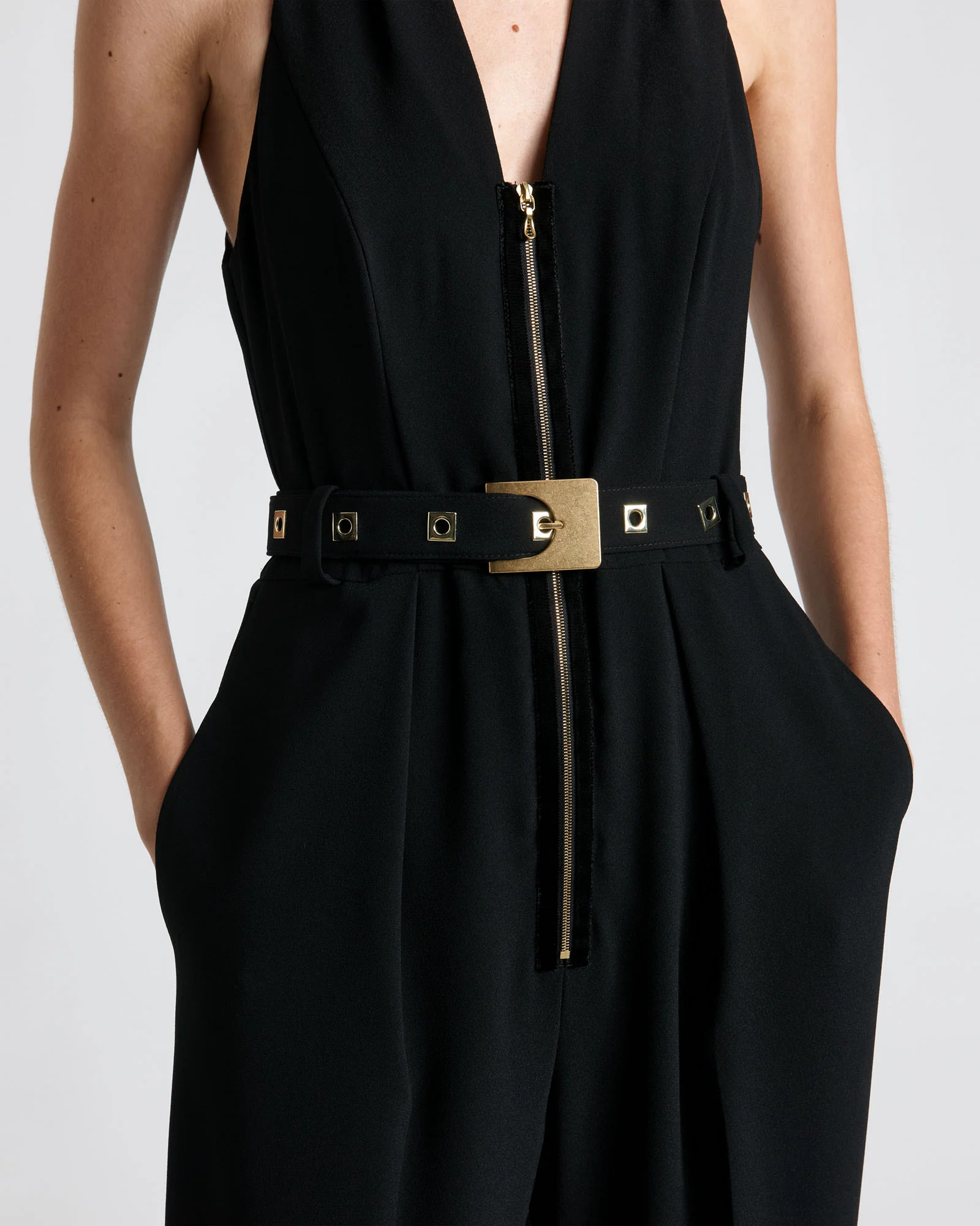 Square Buckle Halter Jumpsuit