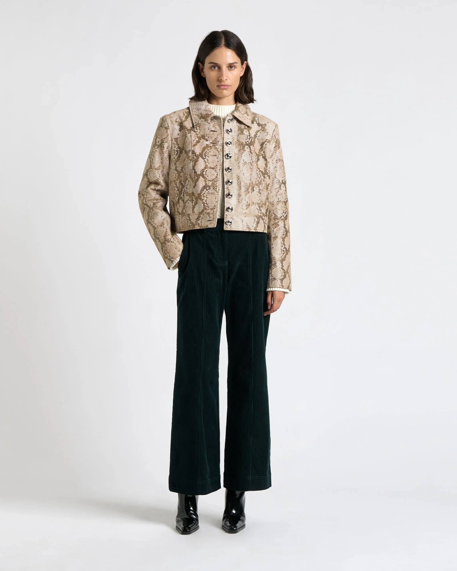 Snake Embossed Patent Leather Jacket