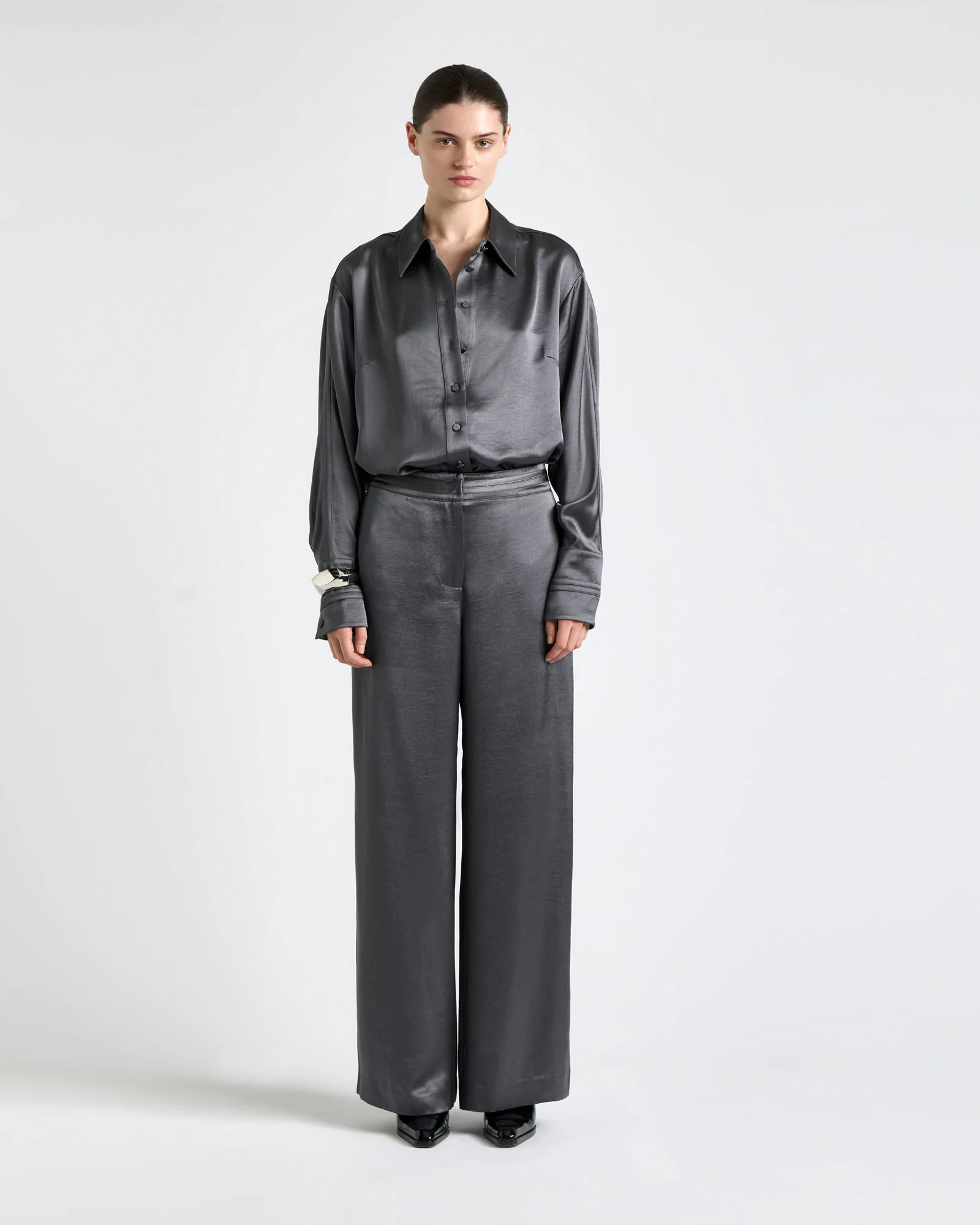 Satin Bind Detail Wide Leg Pant
