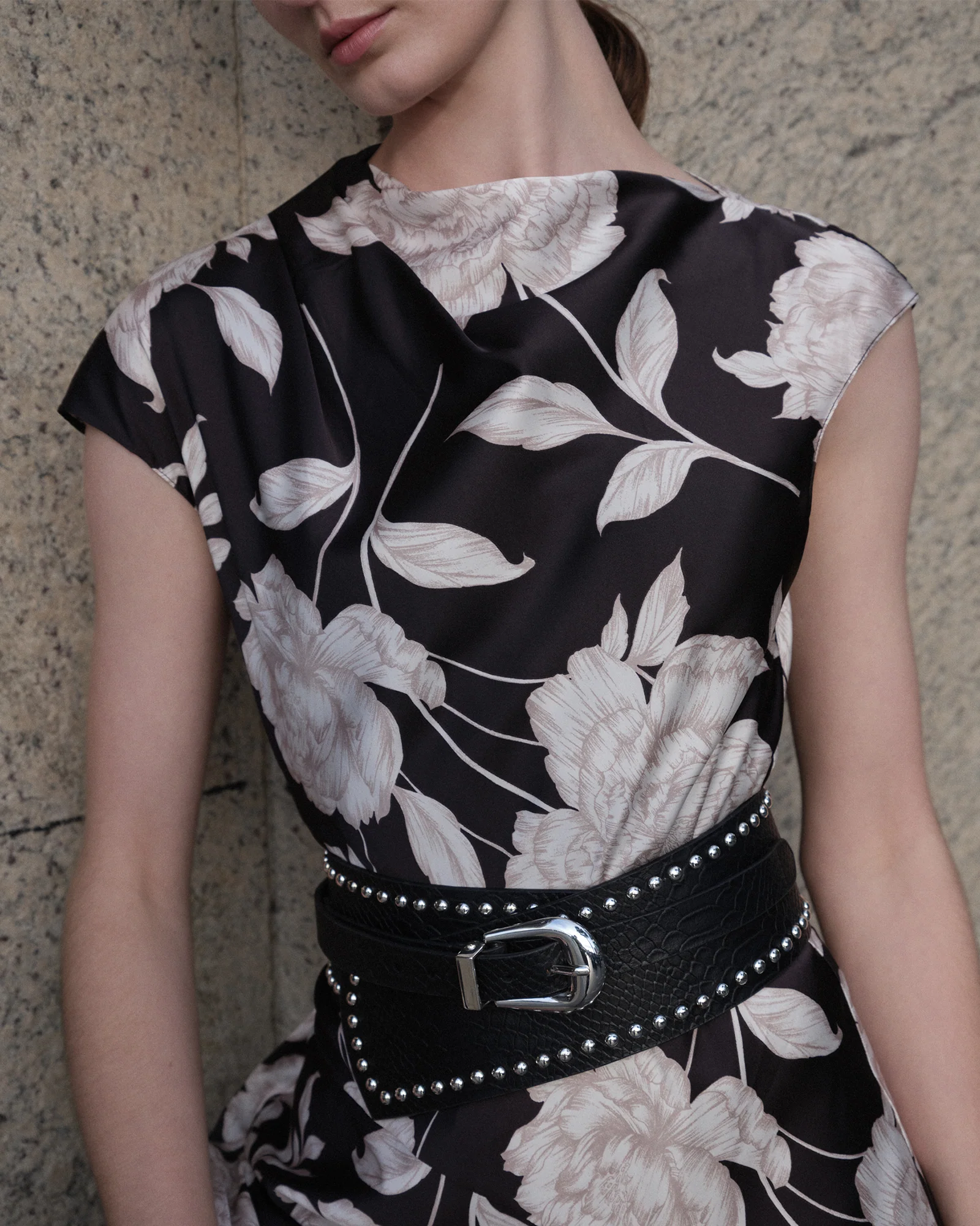 Black Rose Satin Midi Dress