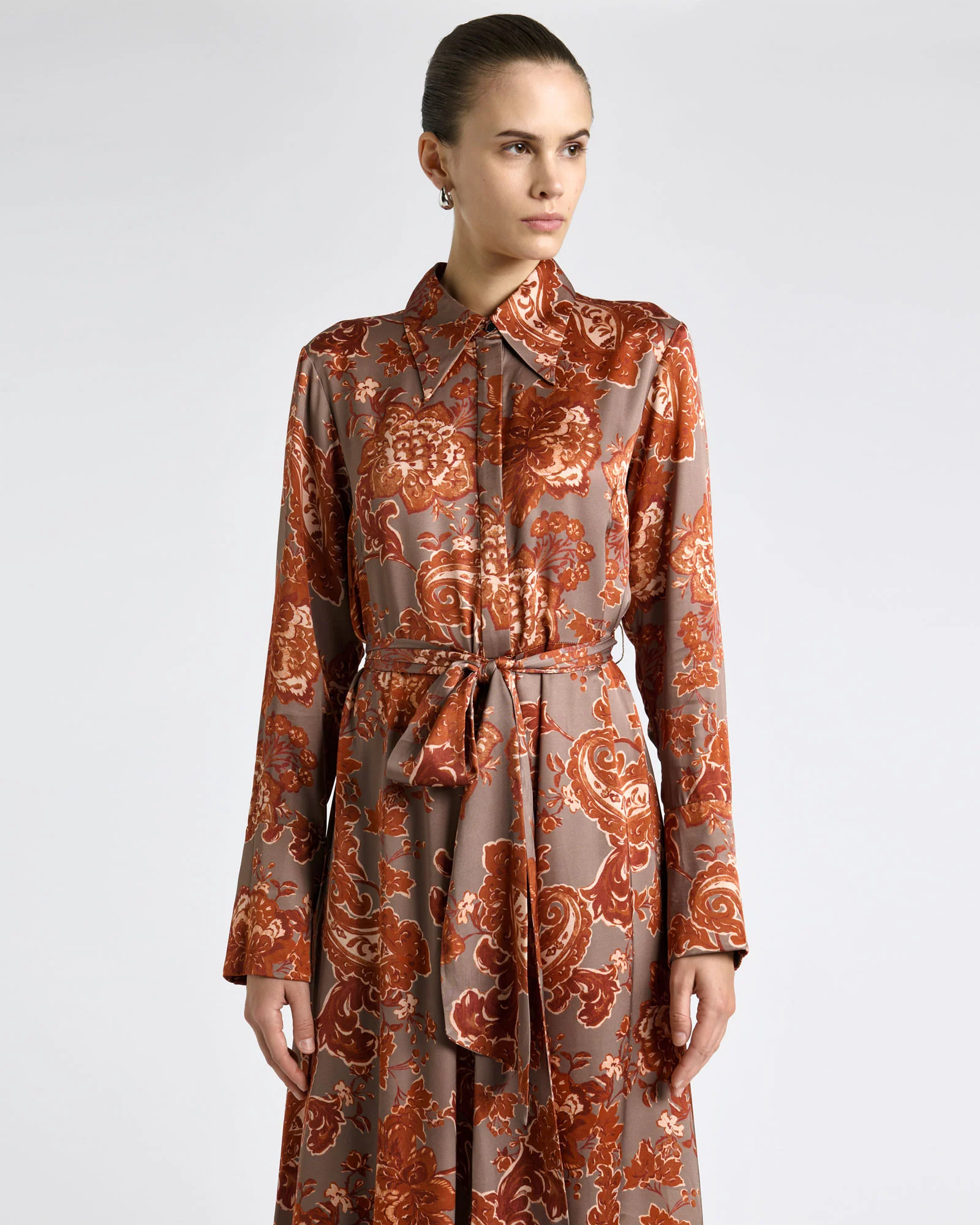 Rustic Bloom Satin Asymmetric Hem Midi Dress