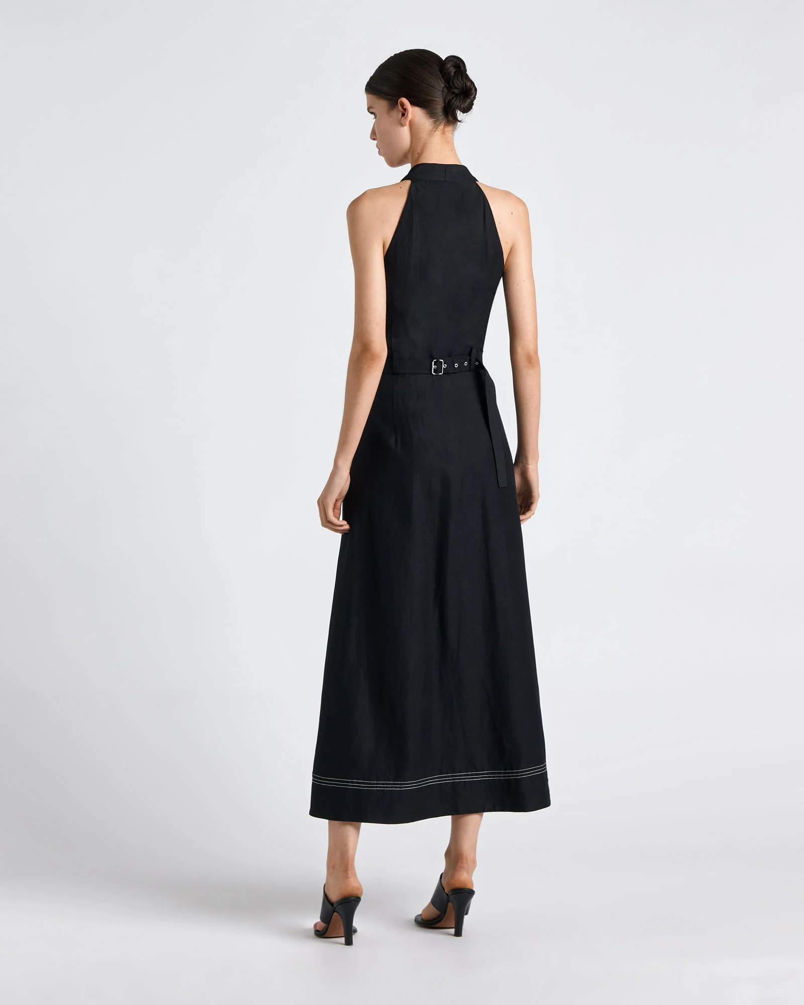 Topstitched Halterneck Midi Dress