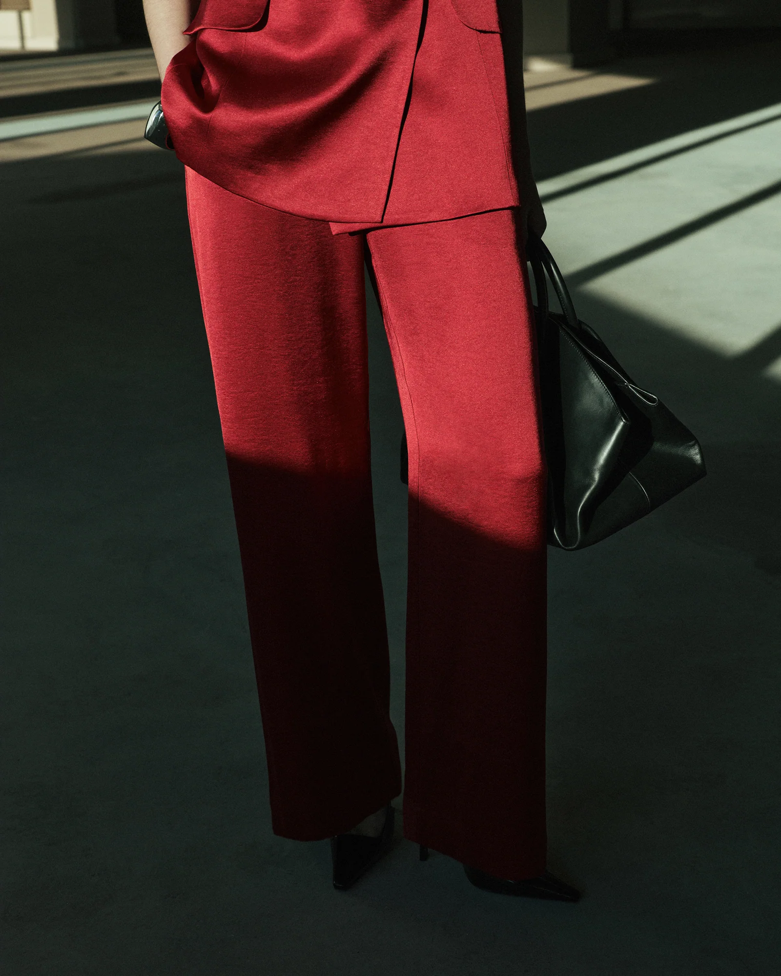 Viscose Blend Satin Straight Leg Pant