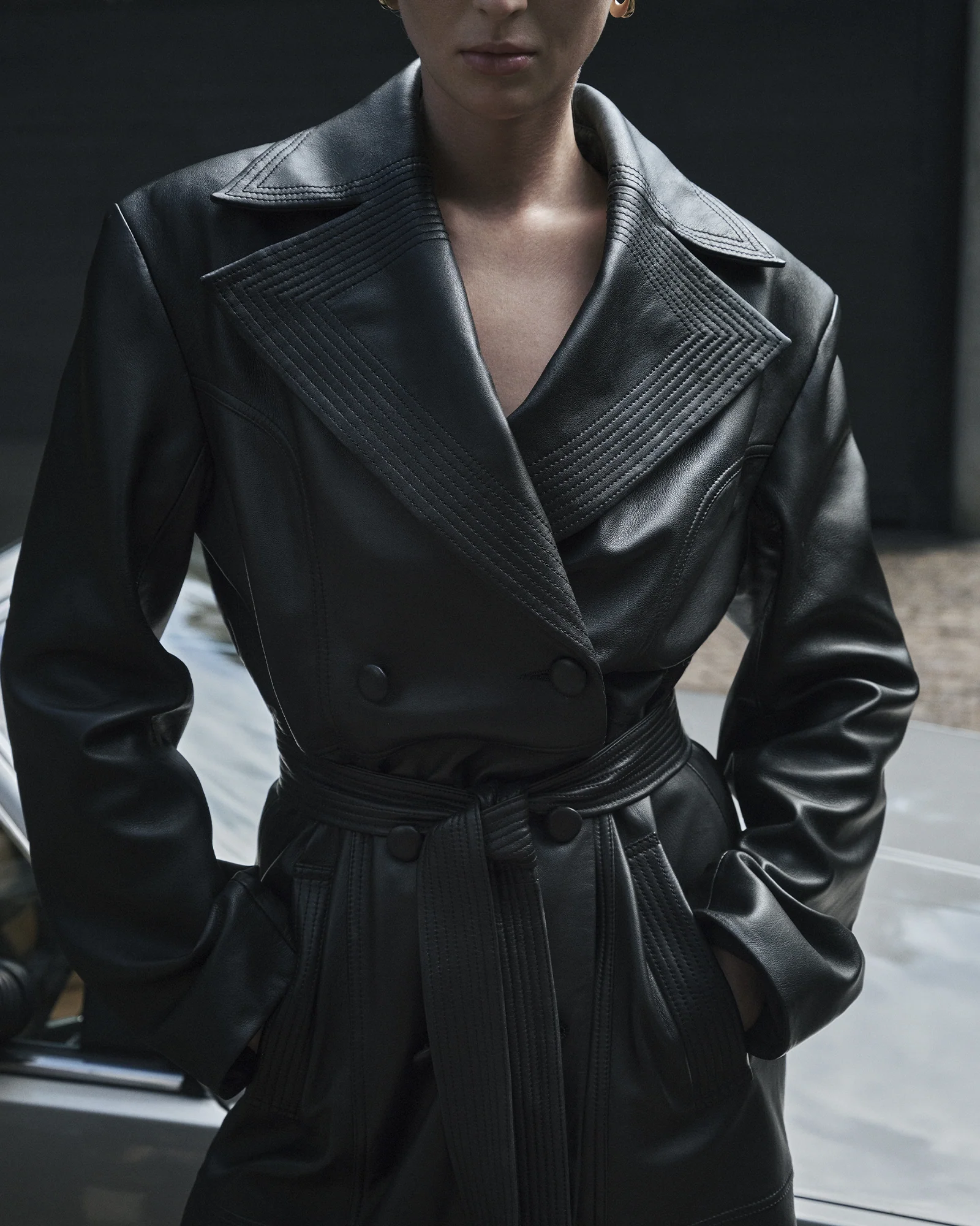 Leather Stitched Maxi Trench