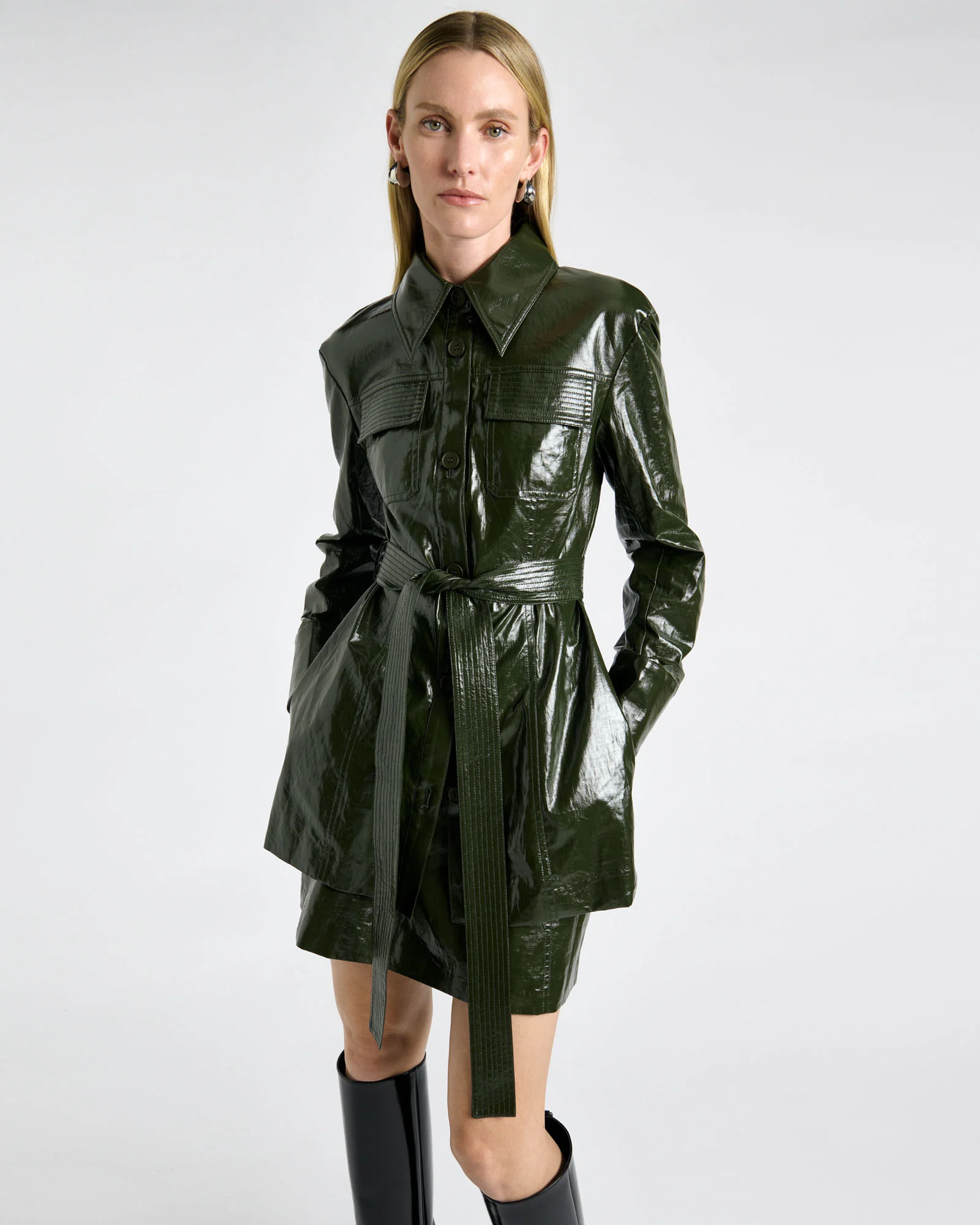 Italian Coated Linen Topstitched Jacket