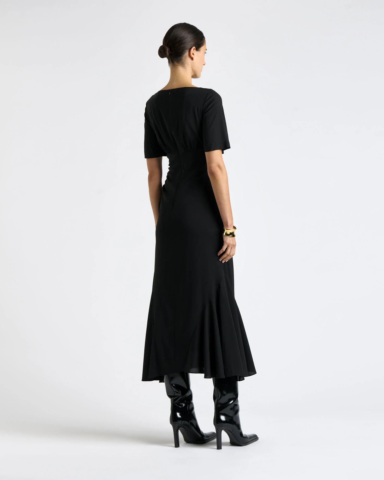 Short Sleeve Ruched Midi Dress