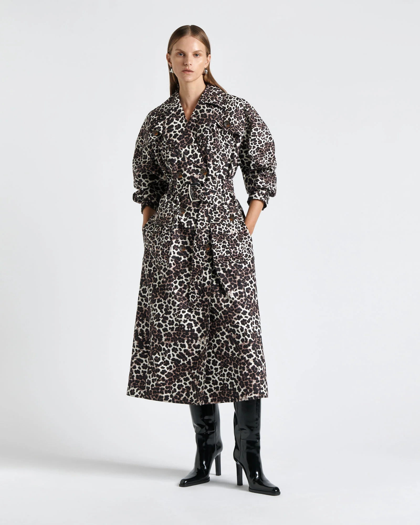 Leopard Cotton Drill Trench Coat