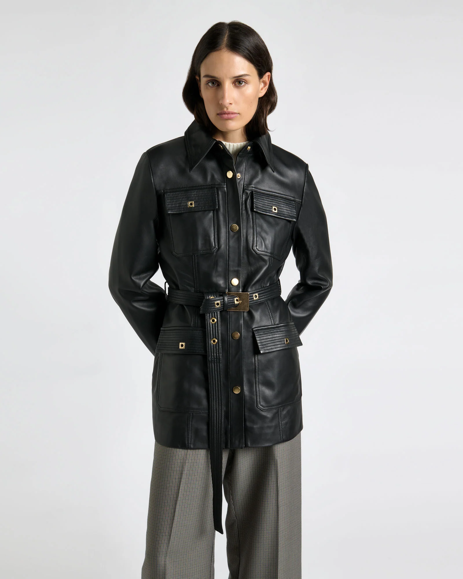 Leather Stitched Utility Jacket