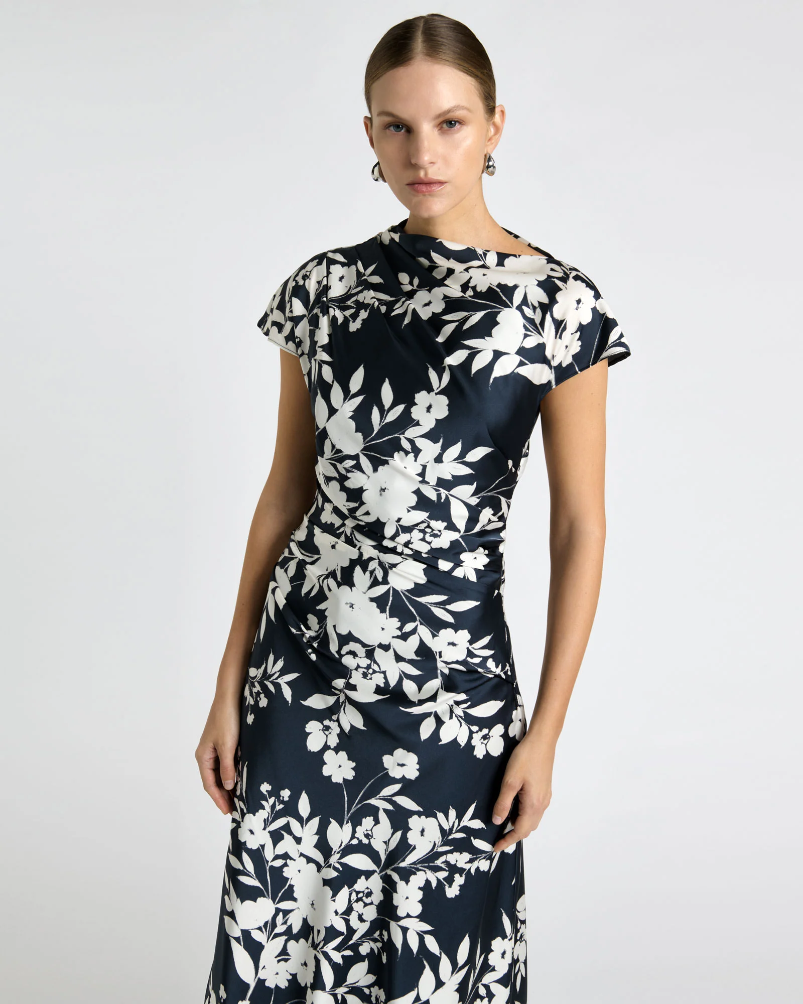 Ink Stencil Floral Midi Dress
