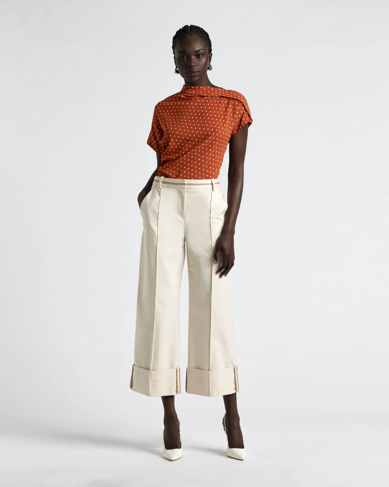 Spot Draped Fold Neck Top