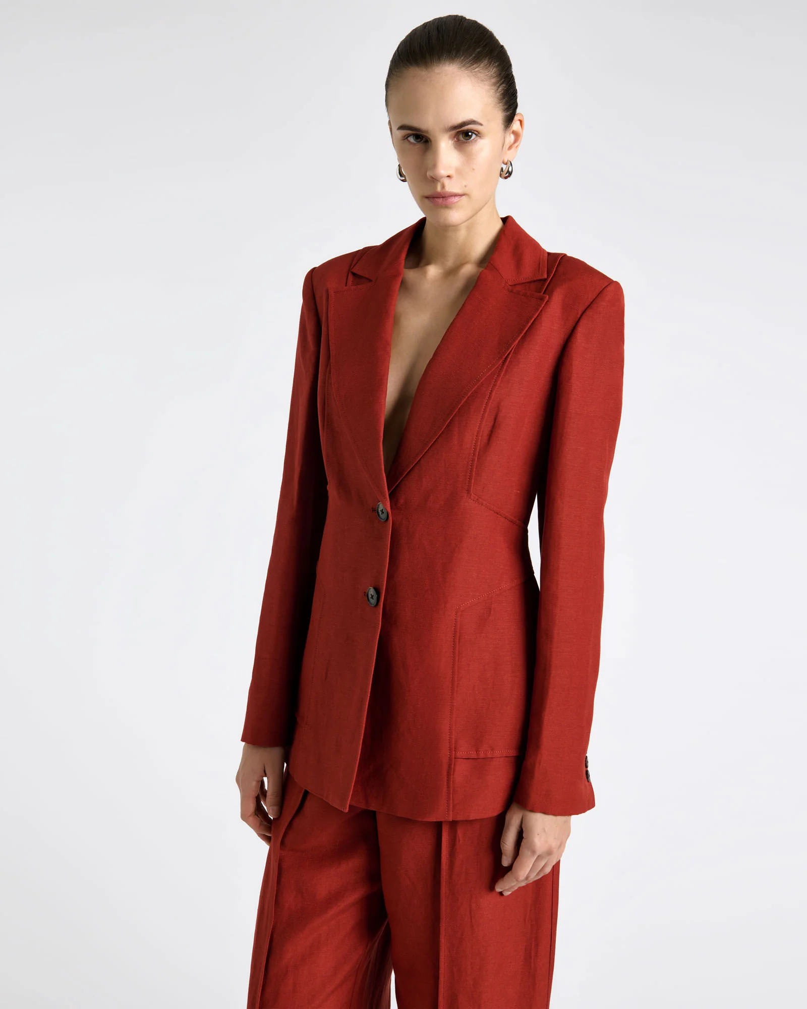 Linen Blend Panel Detail Blazer