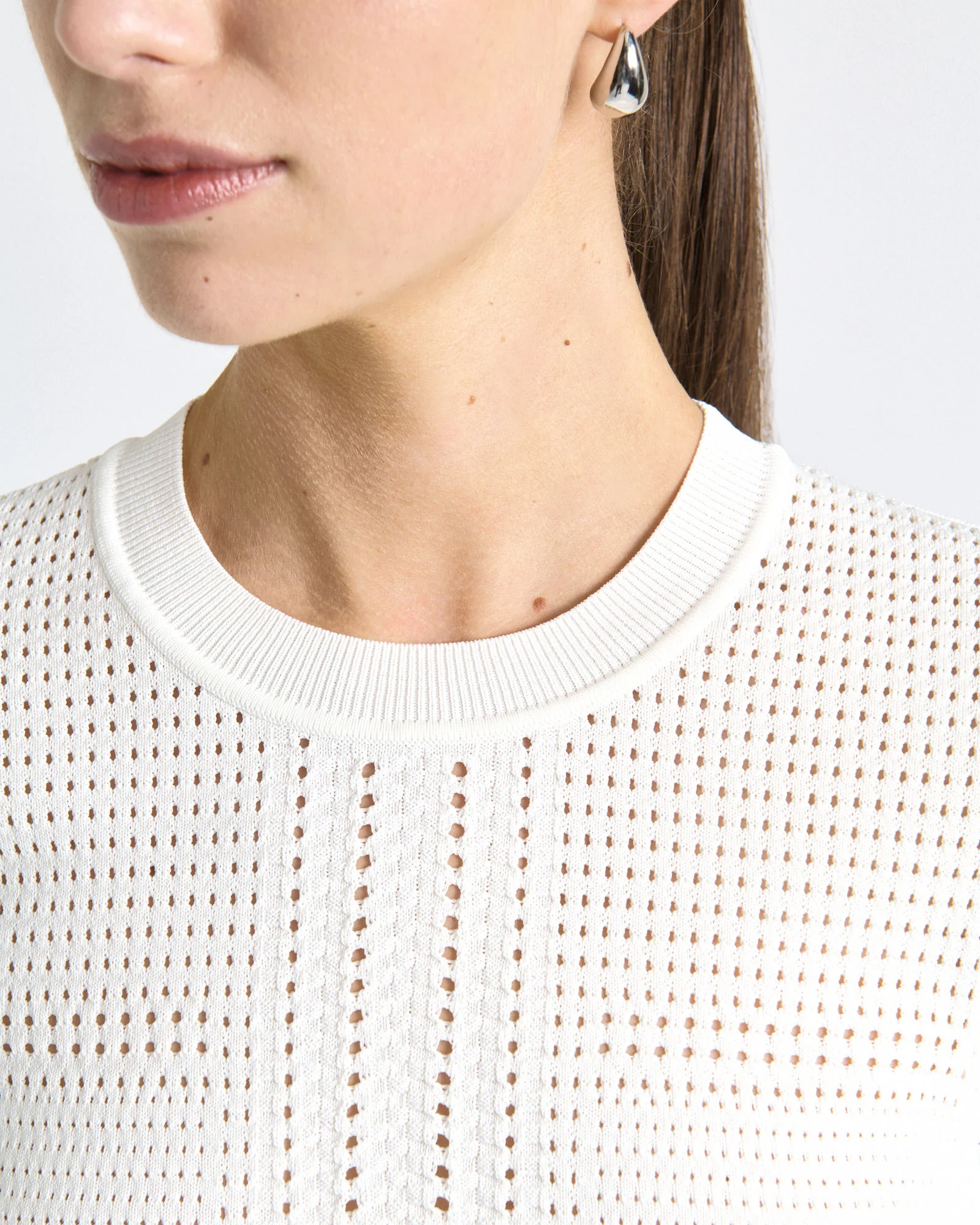 Perforated Short Sleeve Knit Top