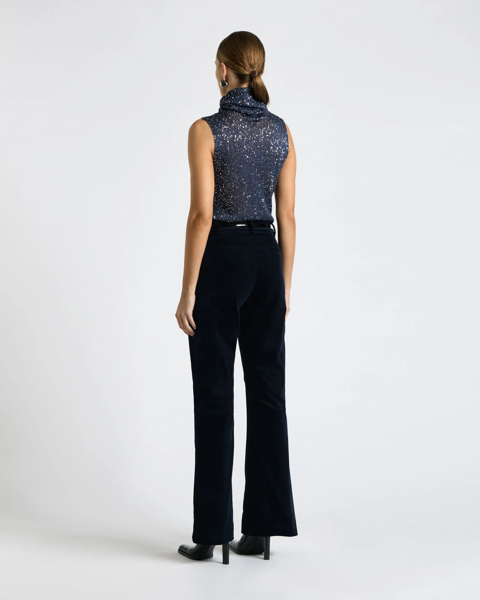 Sequin Sleeveless Funnel Neck Knit