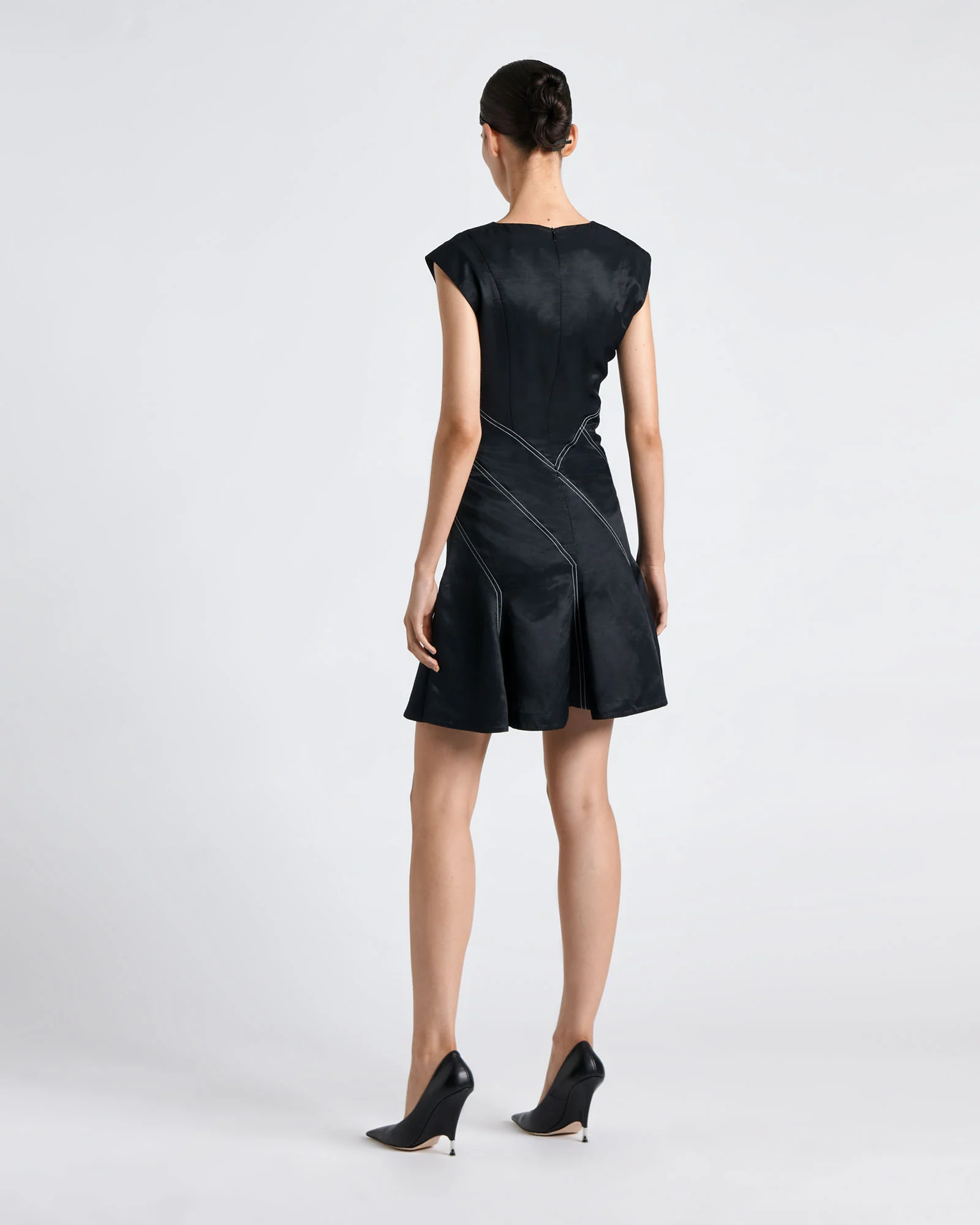 Topstitched Asymmetric Button Mini Dress