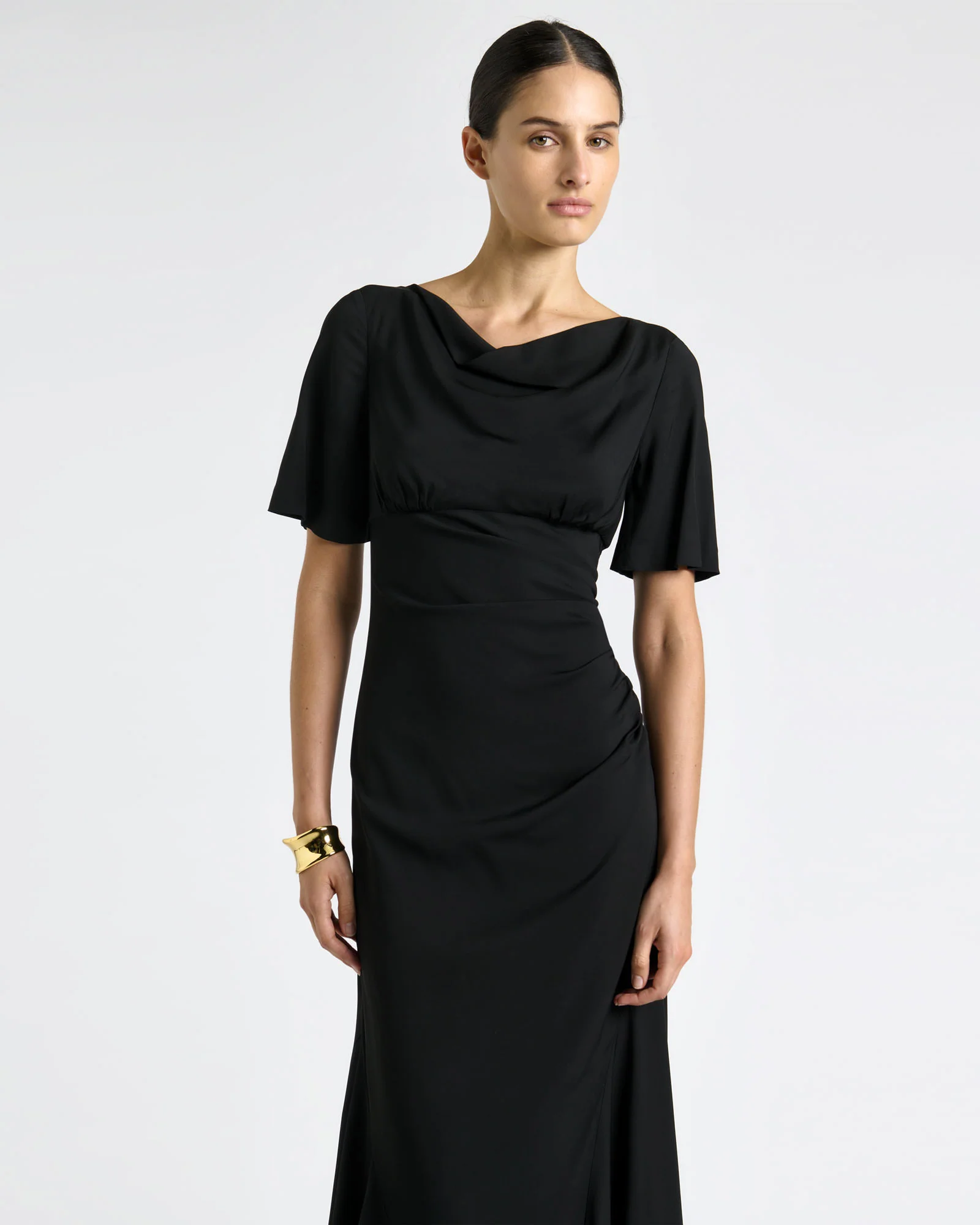 Short Sleeve Ruched Midi Dress