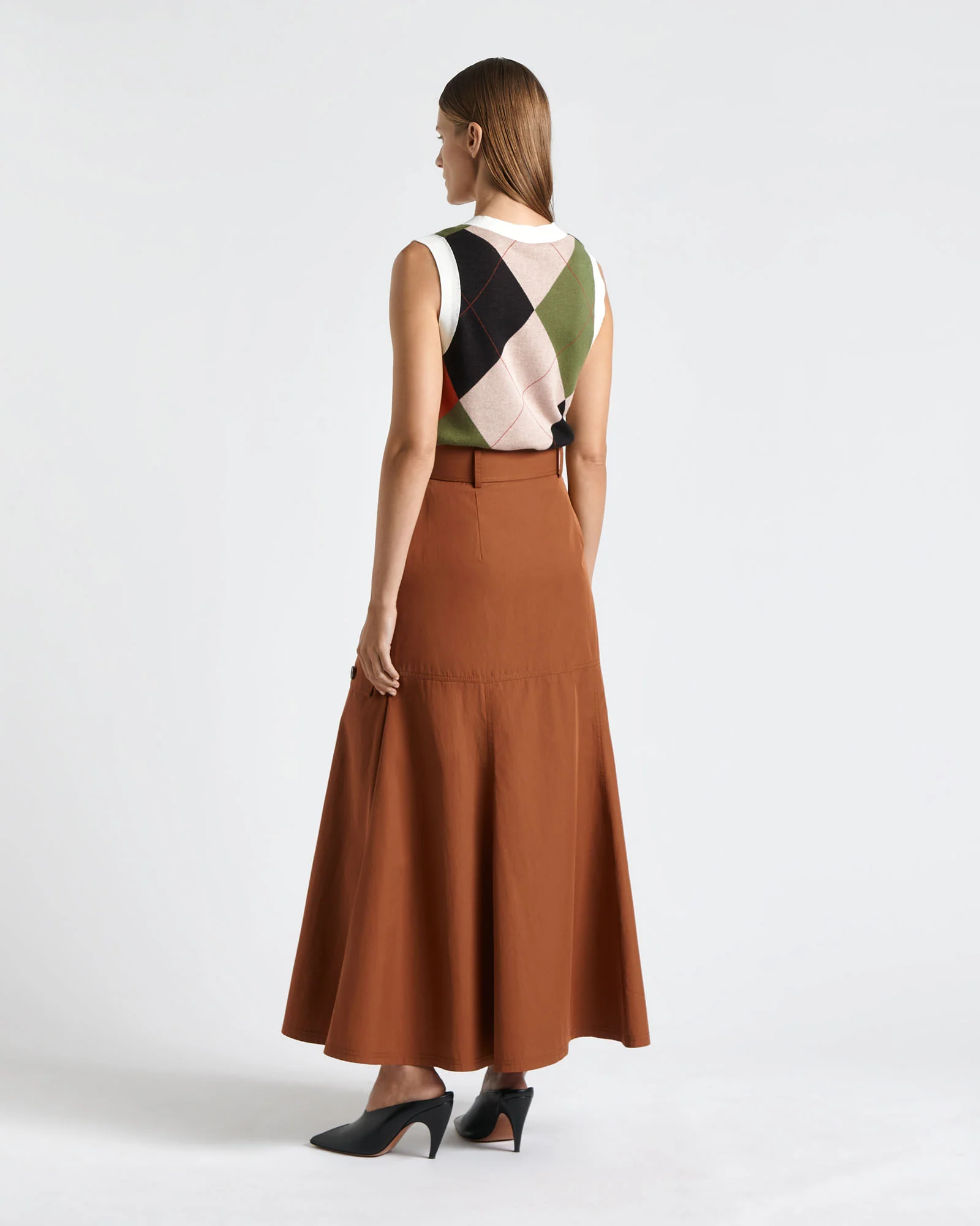 Caramel Cotton Twill Maxi Skirt