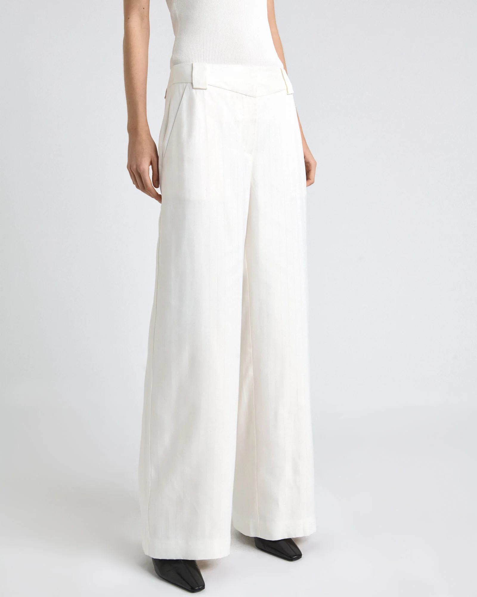Ivory European Self Stripe Straight Leg Pant