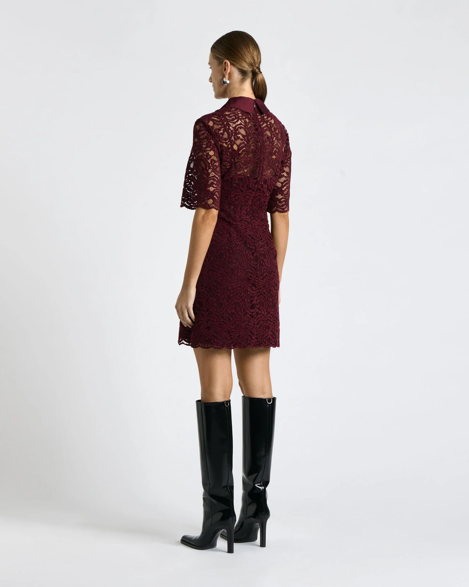 European Flocked Lace Mini Dress