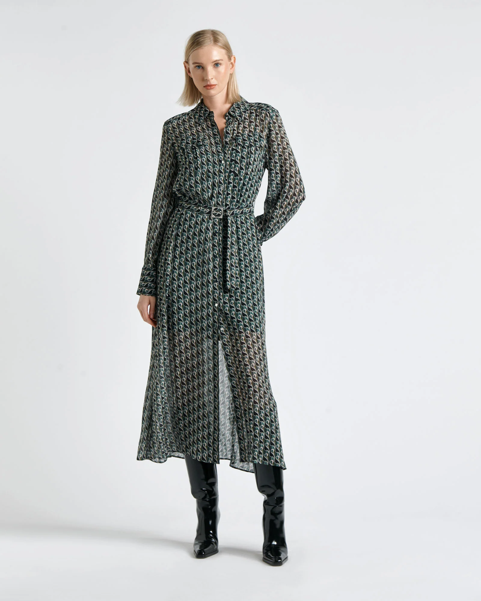Mod Geo Long Sleeve Shirt Dress