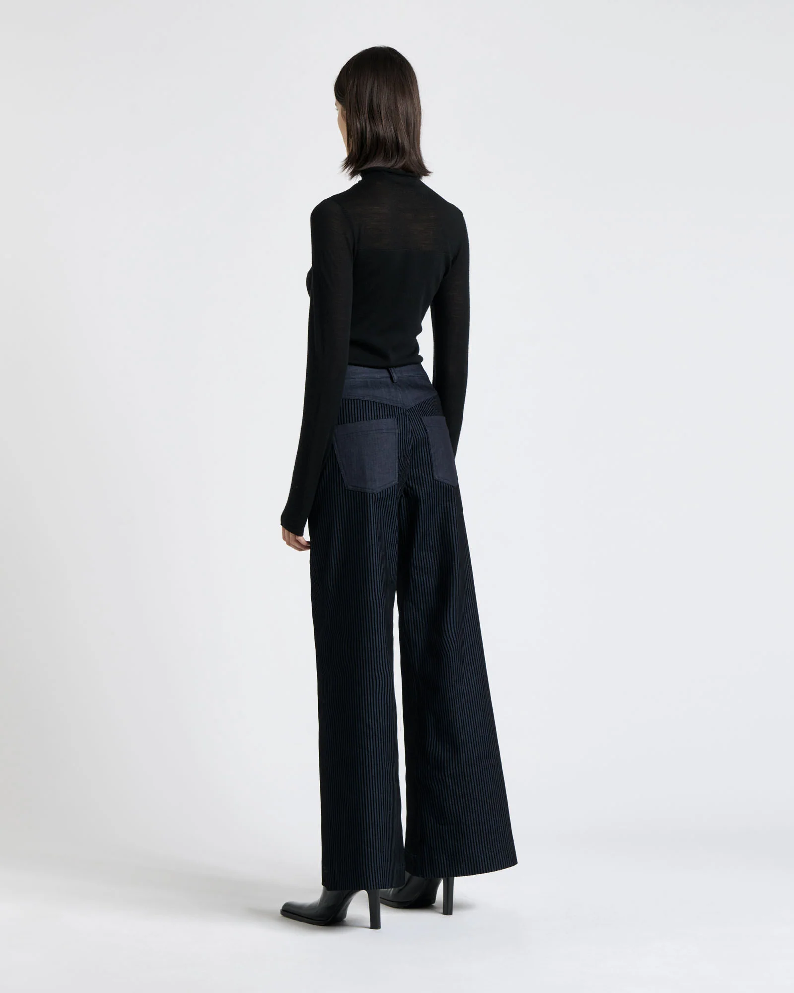 Striped Flocked Denim Wide Leg Jean