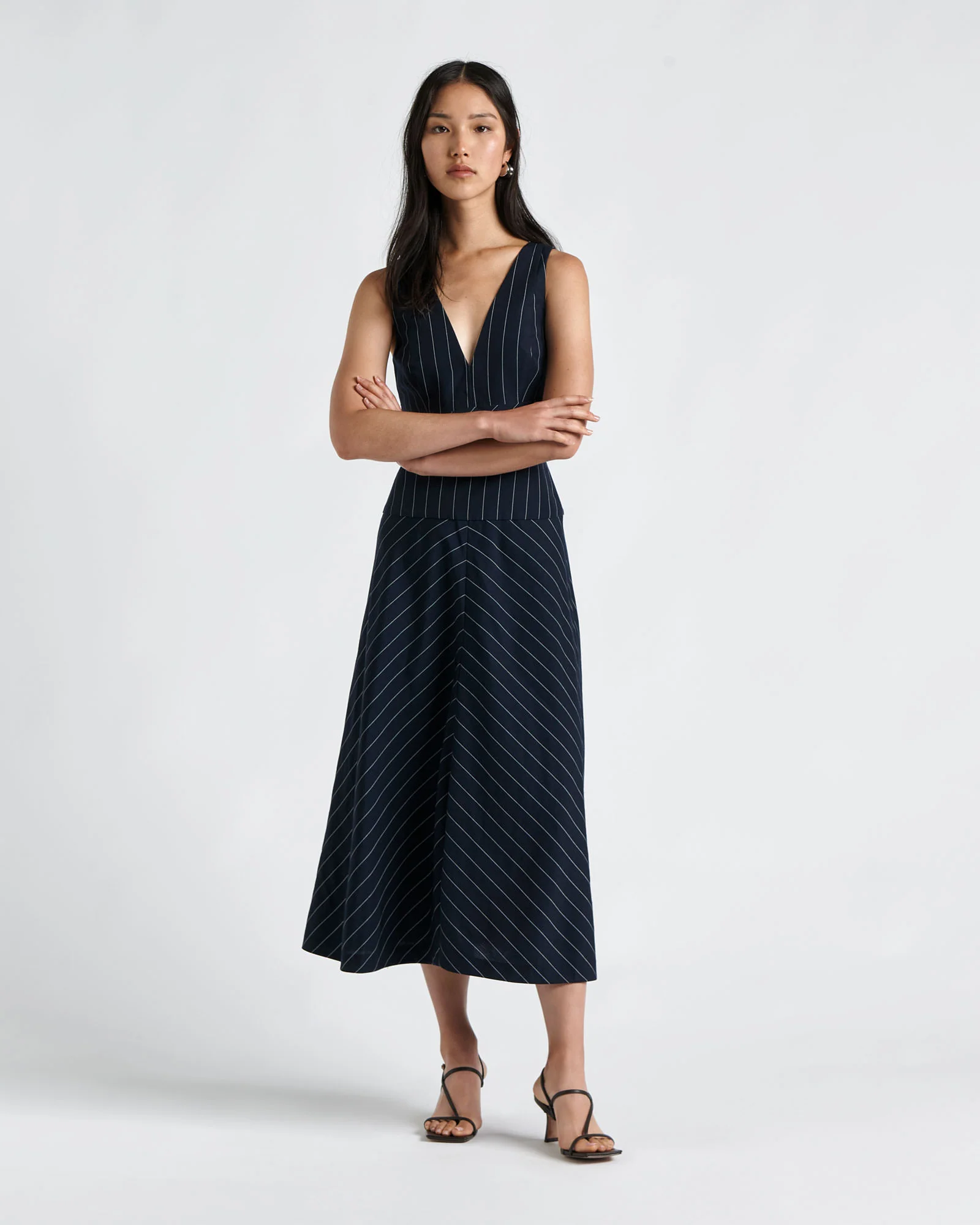 Pinstripe Panelled Midi Dress